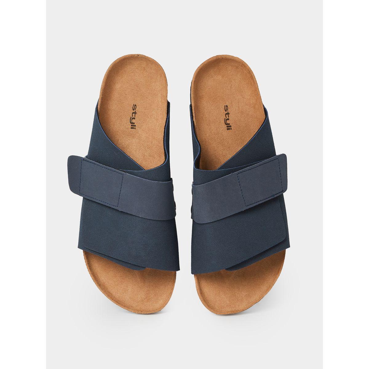 Styli Wide Strap Velcro Detail Slip On Sandals-men-shoes-sandals-image-5
