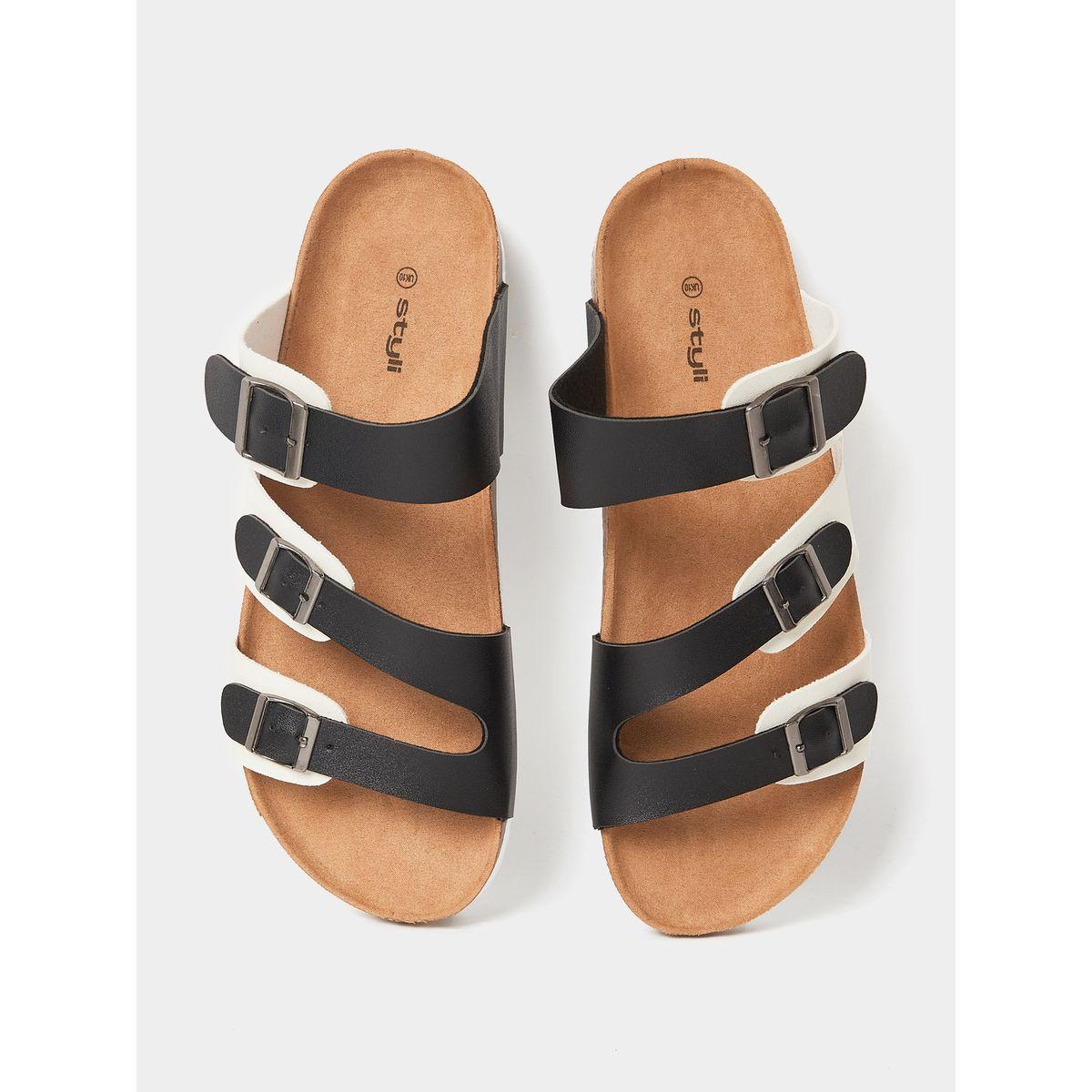 Styli Colorblock Strap Buckle Detail Slip On Sandals-men-shoes-sandals-image-5