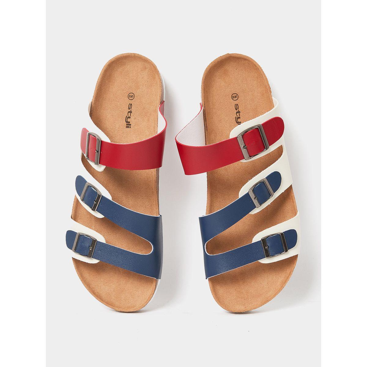 Styli Colorblock Strap Buckle Detail Slip On Sandals-men-shoes-sandals-image-5