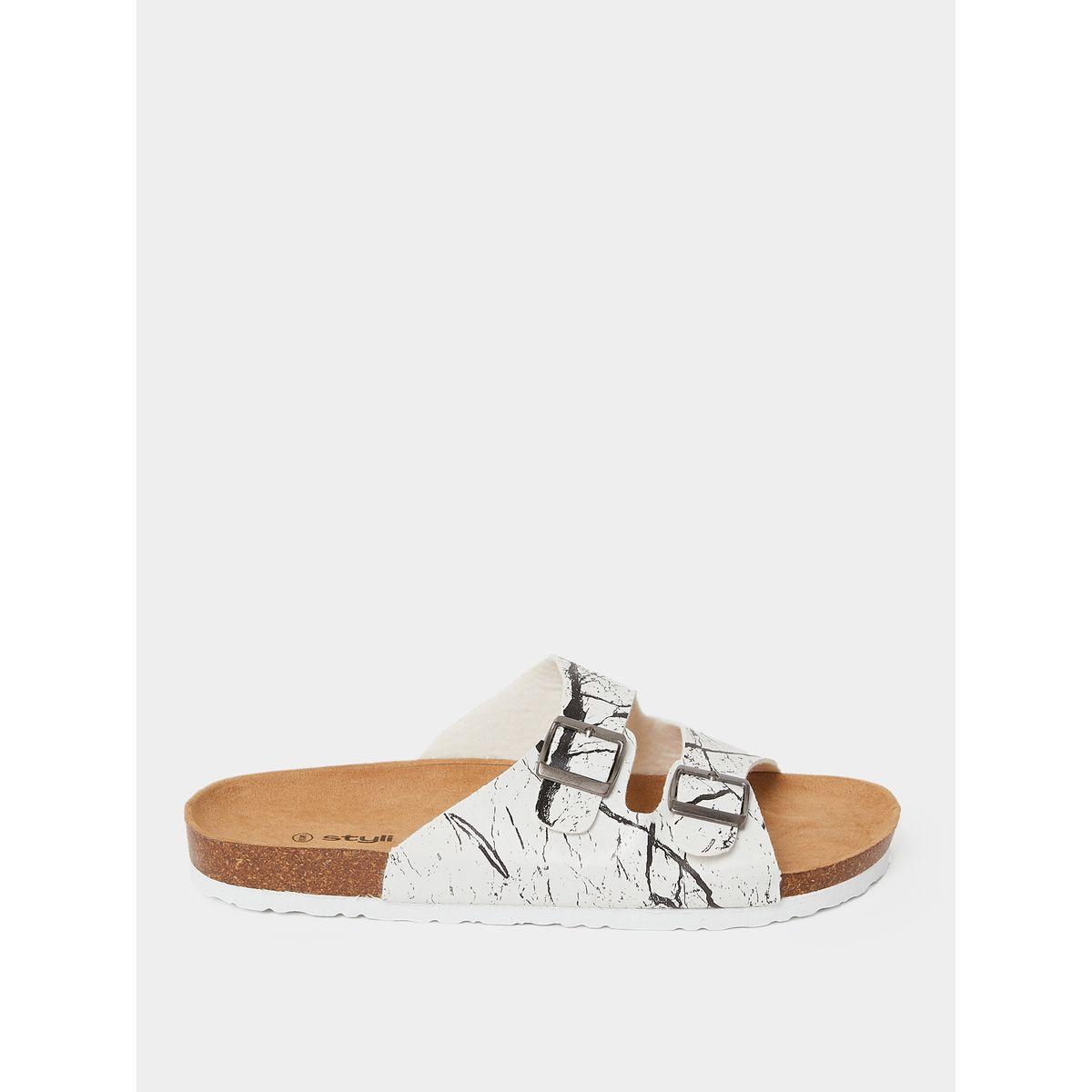 Styli Printed Strap Buckle Detail Slip On Sandals-men-shoes-sandals-image-1