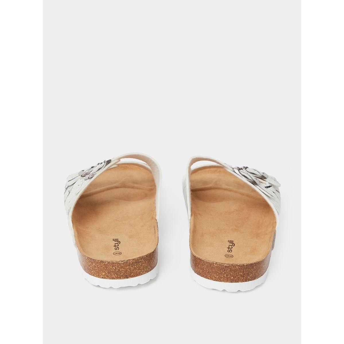 Styli Printed Strap Buckle Detail Slip On Sandals-men-shoes-sandals-image-3