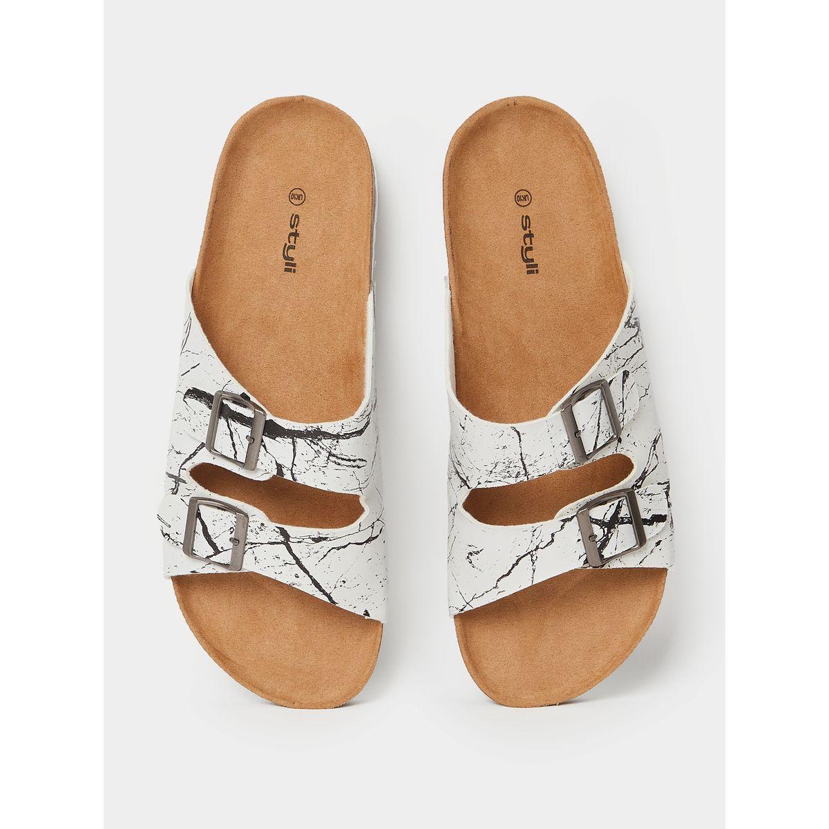 Styli Printed Strap Buckle Detail Slip On Sandals-men-shoes-sandals-image-5