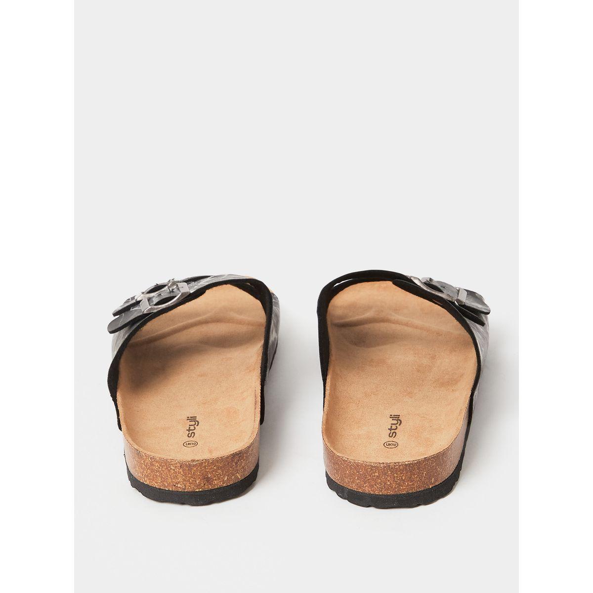 Styli Printed Strap Buckle Detail Slip On Sandals-men-shoes-sandals-image-3