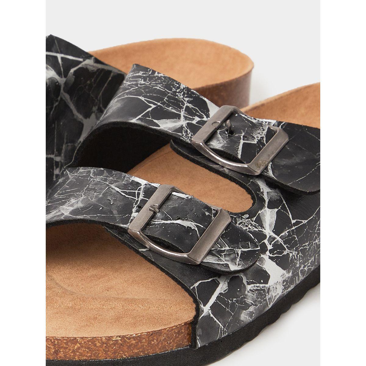 Styli Printed Strap Buckle Detail Slip On Sandals-men-shoes-sandals-image-4