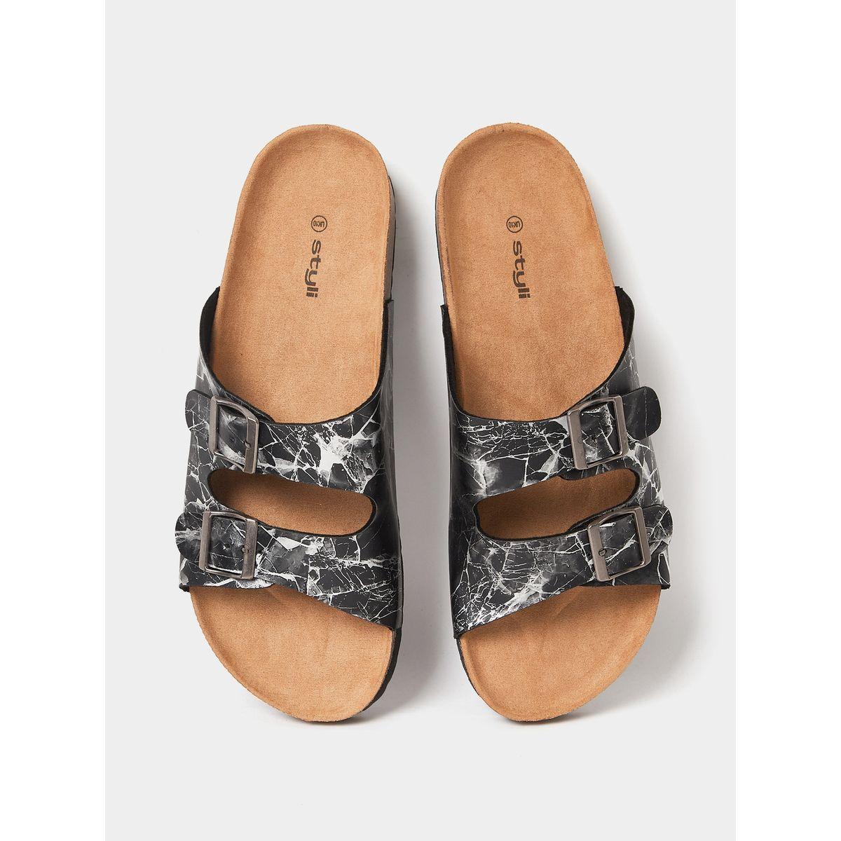Styli Printed Strap Buckle Detail Slip On Sandals-men-shoes-sandals-image-5