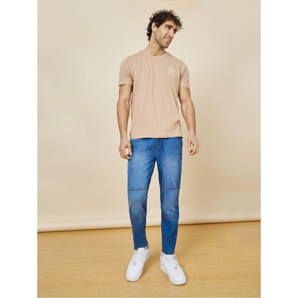 Styli Crop Length Mid Washed Jeans with Panel Stitch Detail-men-clothing-bottoms-jeans-image-1
