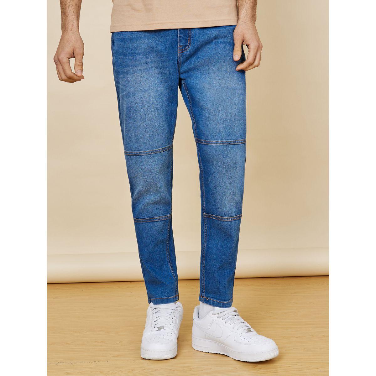 Styli Crop Length Mid Washed Jeans with Panel Stitch Detail-men-clothing-bottoms-jeans-image-2