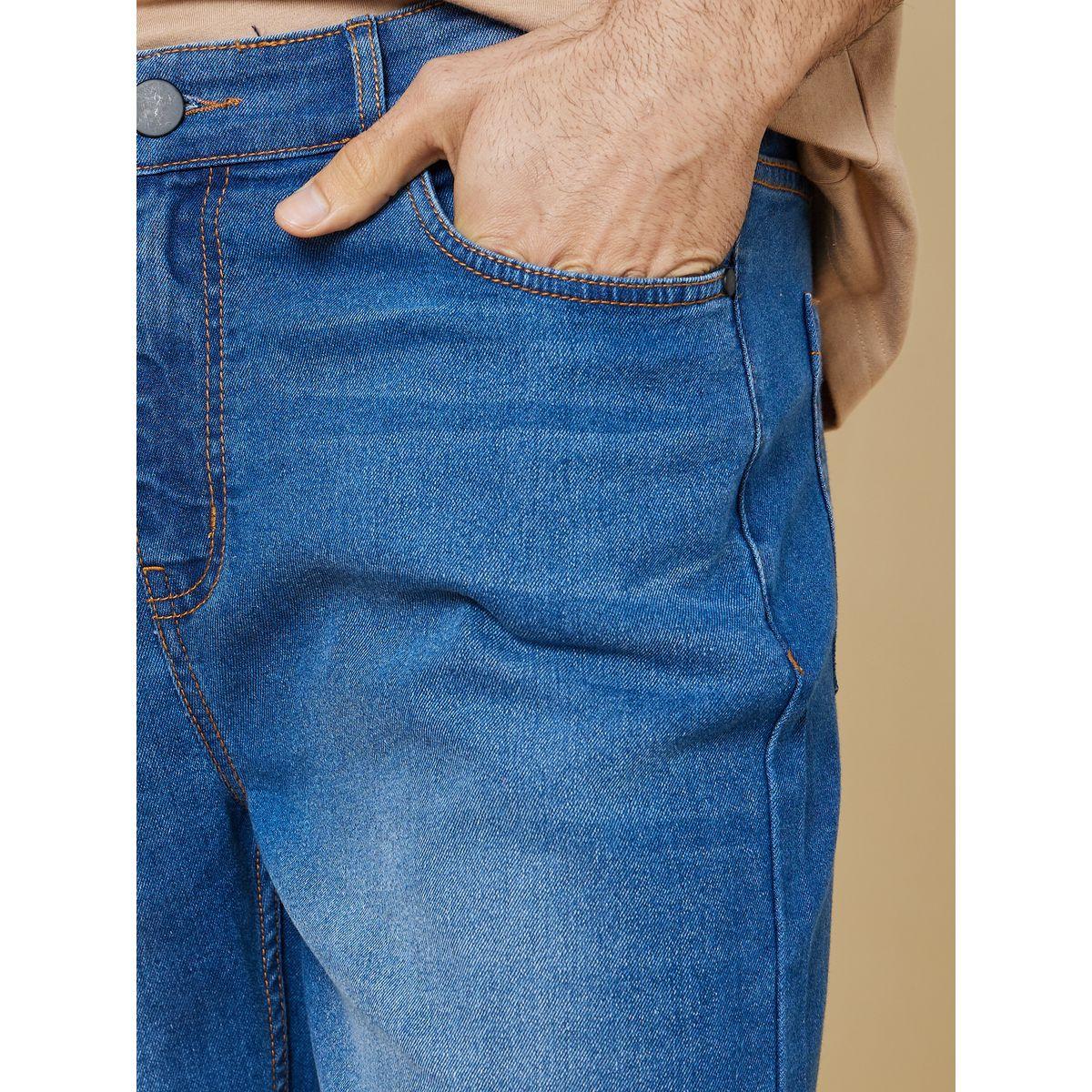 Styli Crop Length Mid Washed Jeans with Panel Stitch Detail-men-clothing-bottoms-jeans-image-4