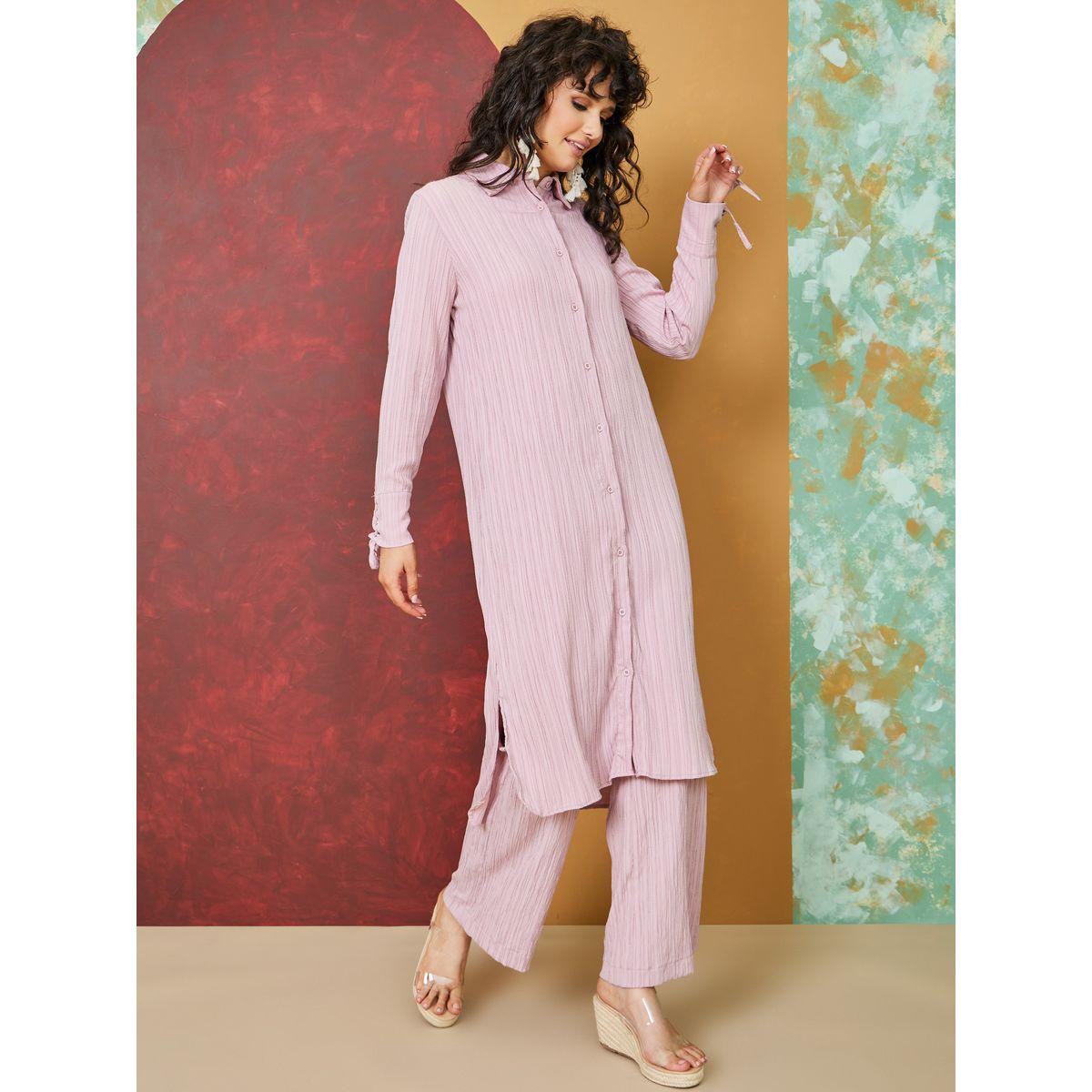 Styli Limited Textured Longline Shirt with Tie-Cuff Sleeve-women-clothing-shirtsandblouses-shirts-image-1