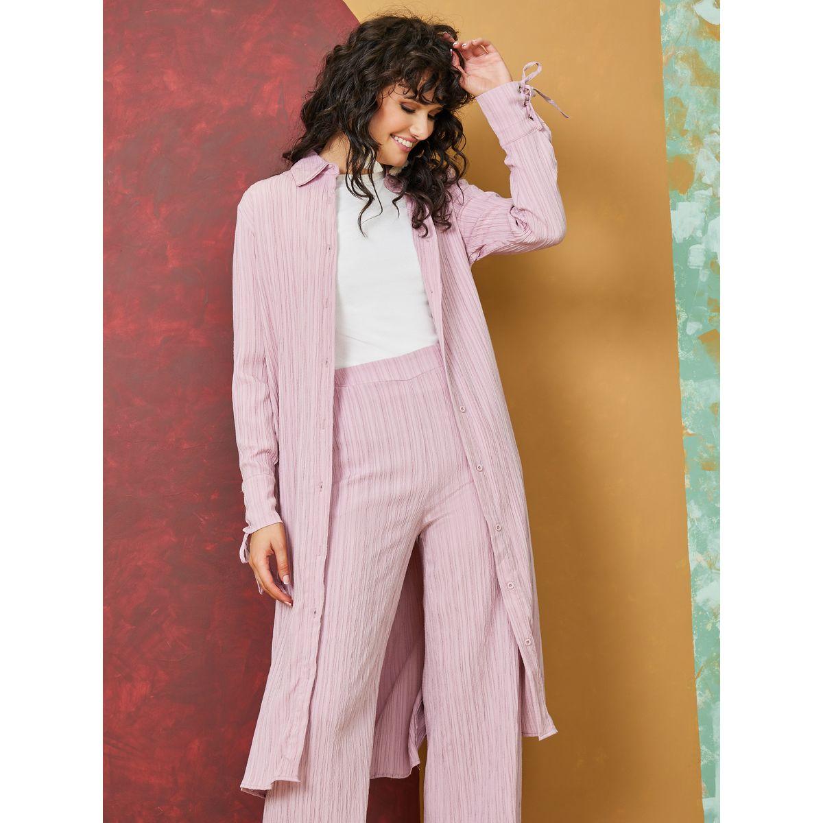 Styli Limited Textured Longline Shirt with Tie-Cuff Sleeve-women-clothing-shirtsandblouses-shirts-image-2