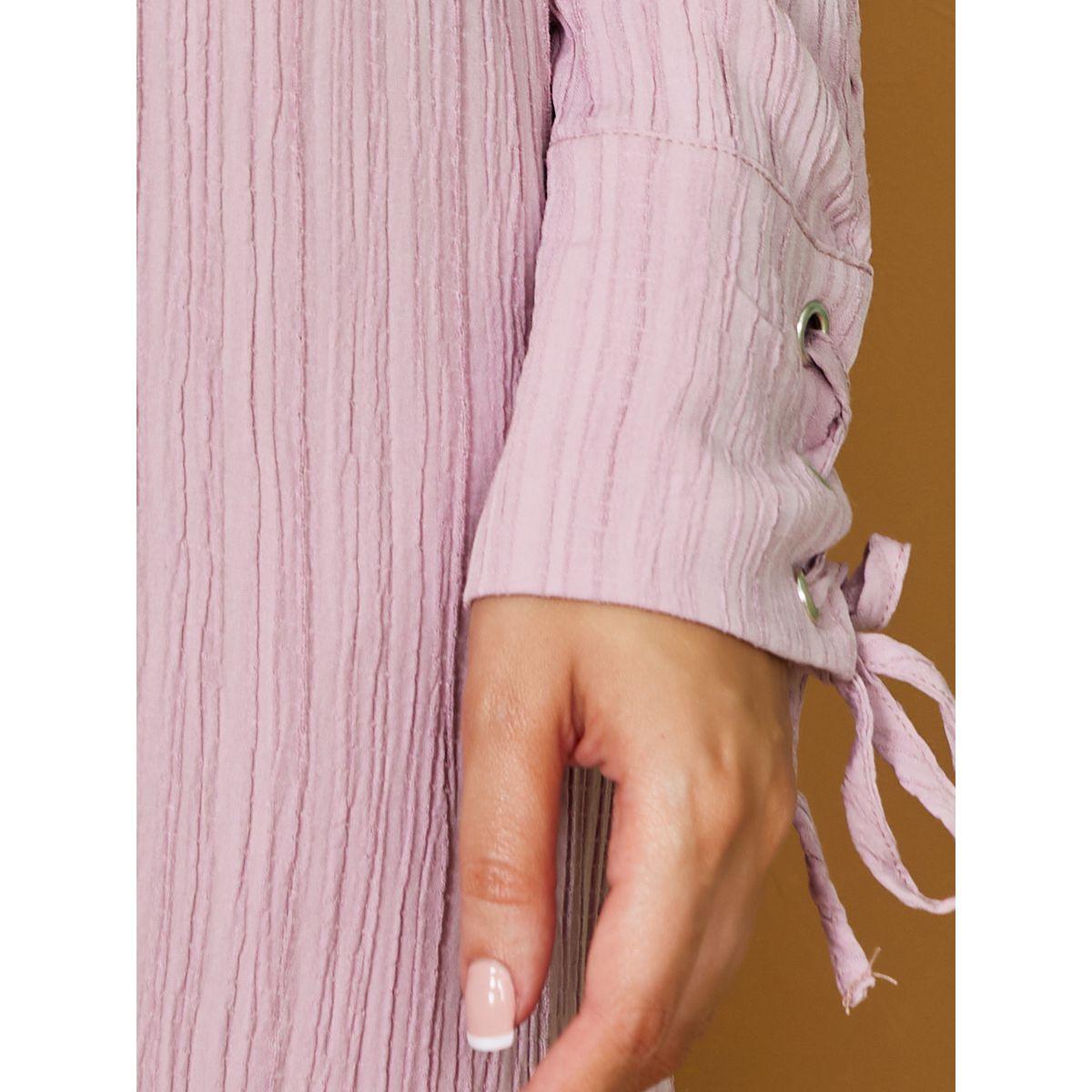 Styli Limited Textured Longline Shirt with Tie-Cuff Sleeve-women-clothing-shirtsandblouses-shirts-image-4