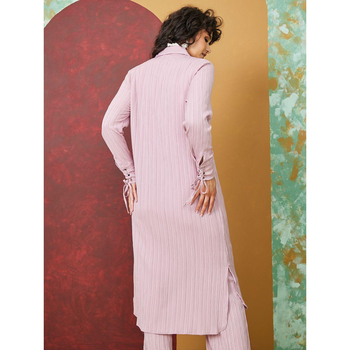 Styli Limited Textured Longline Shirt with Tie-Cuff Sleeve-women-clothing-shirtsandblouses-shirts-image-5