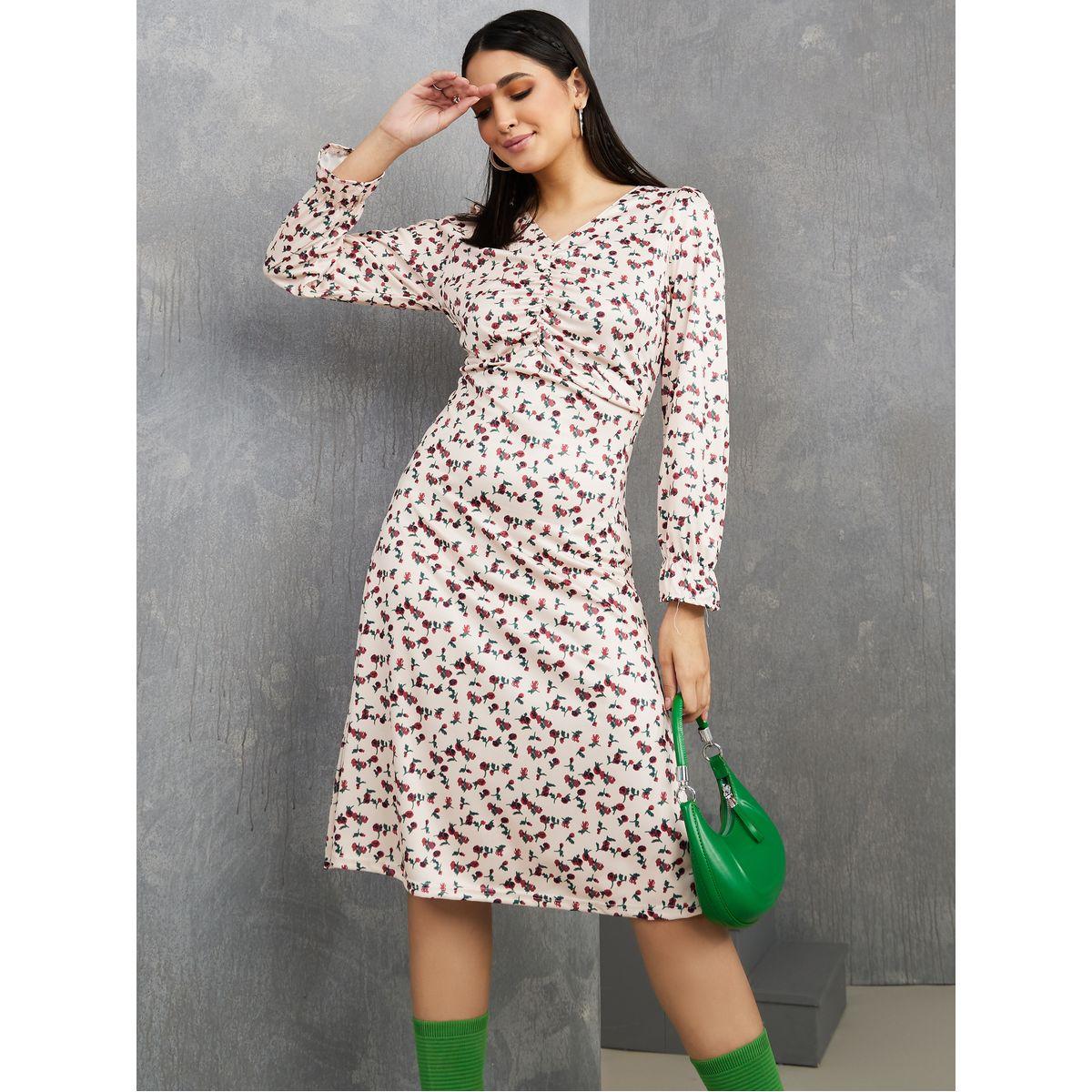 فستان ميدي باكمام مكشكشة-women-clothing-dresses-image-2