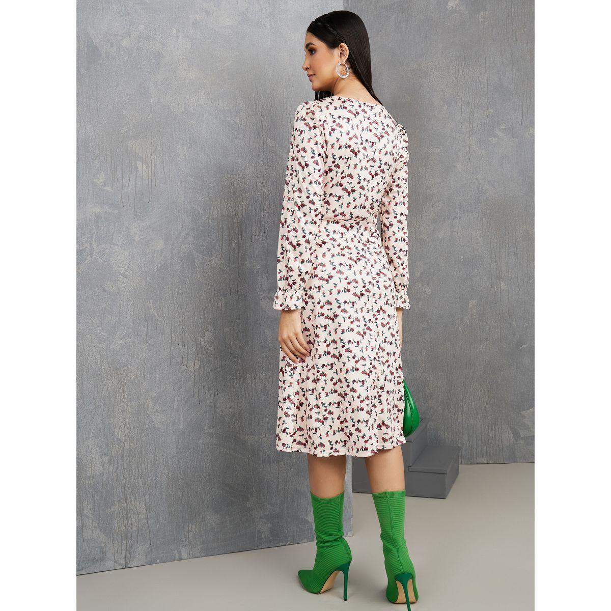 Styli Ruffle Sleeve Cuff V Neck Floral Print Midi Dress-women-clothing-dresses-image-4