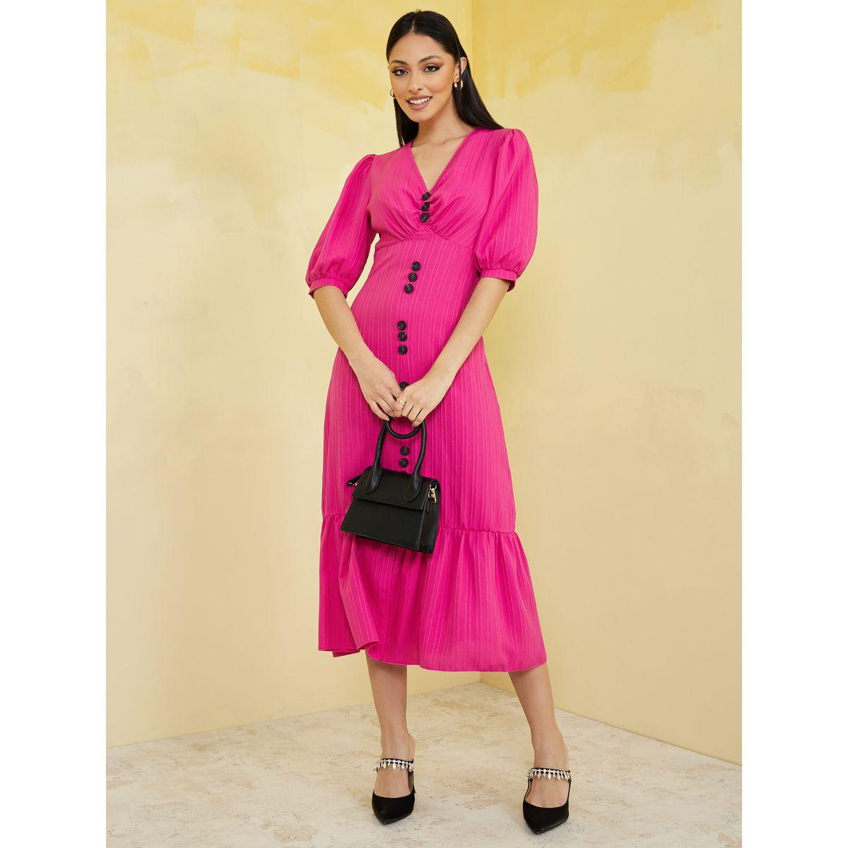 Styli Striped A-Line Midi Dress with Button Detail-women-clothing-dresses-image-2