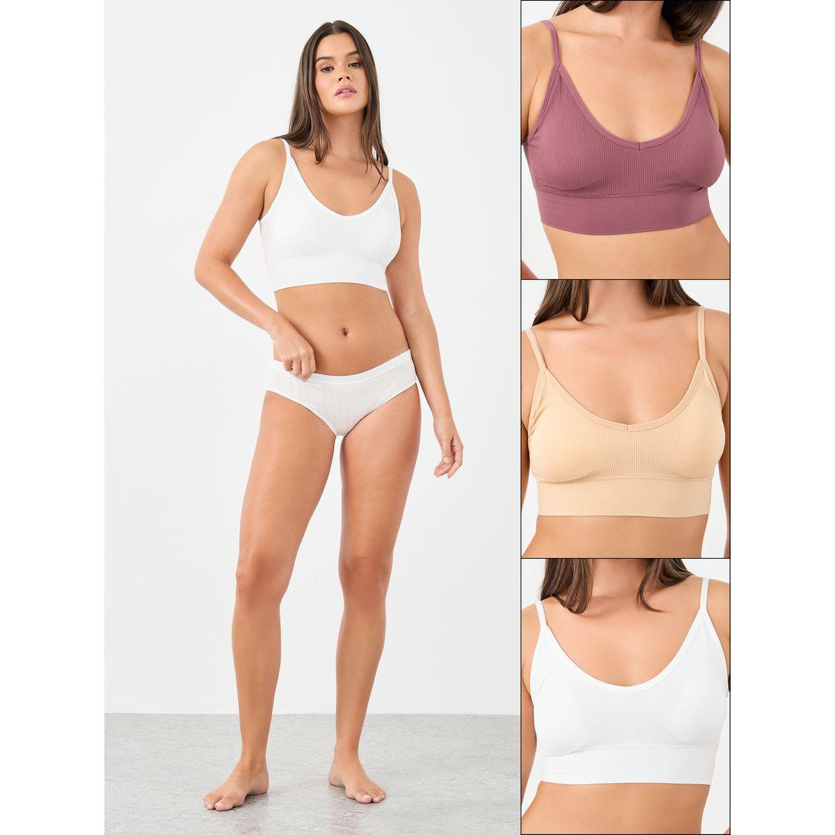مجموعة من 3 - بلوزة قصيرة بتفاصيل مُبطنة-women-clothing-lingerie-bras-image-1
