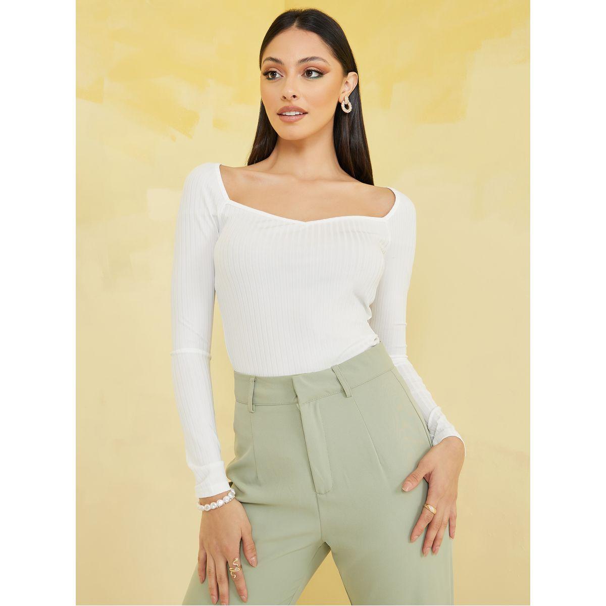 تيشيرت مضلع بأكمام طويلة-women-clothing-tshirts-image-2
