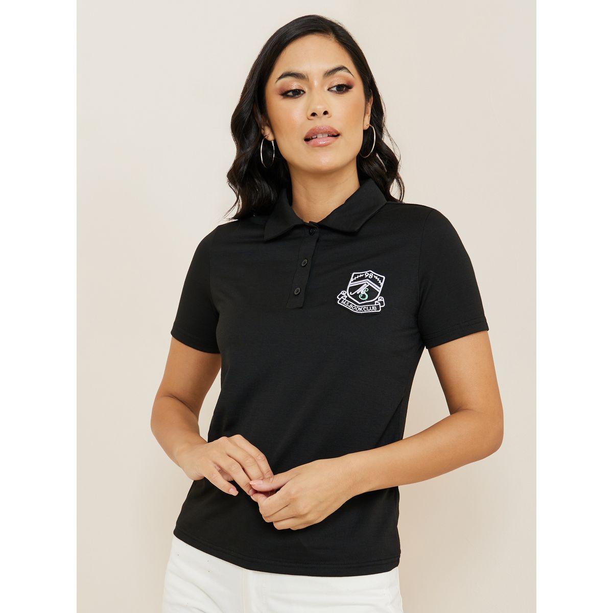 Styli Regular Fit Badge Slogan Half Placket Polo T-Shirt-women-clothing-tshirts-image-3