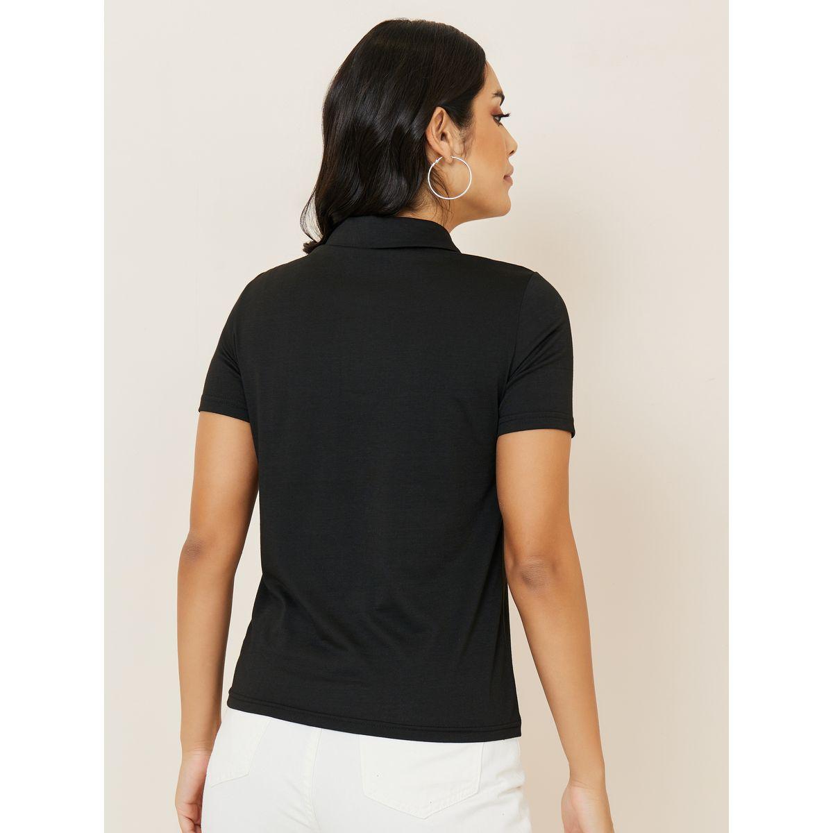 تيشيرت بولو بشارة مطبعة بكتابة-women-clothing-tshirts-image-5