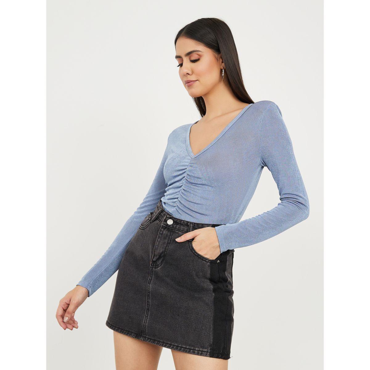 Styli Long Sleeves Knit Fitted Bodysuit with Soft Pad Shoulder-women-clothing-tshirts-image-1