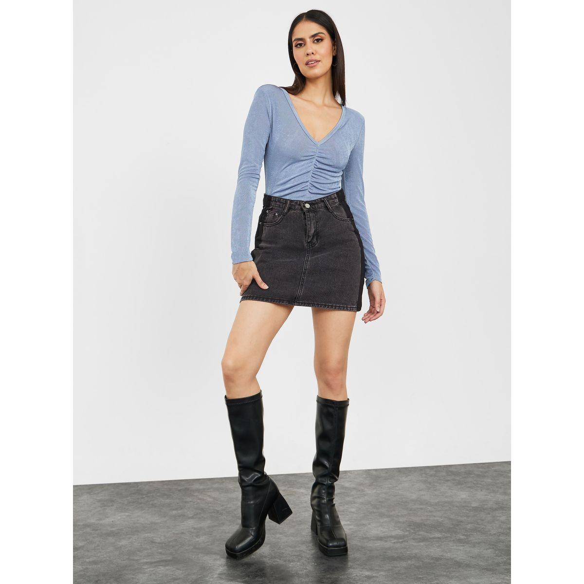 Styli Long Sleeves Knit Fitted Bodysuit with Soft Pad Shoulder-women-clothing-tshirts-image-2