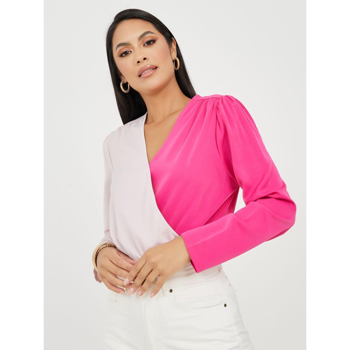 Styli Colorblock Wrap Front Regular Fit Bodysuit-women-clothing-shirtsandblouses-blouses-image-1