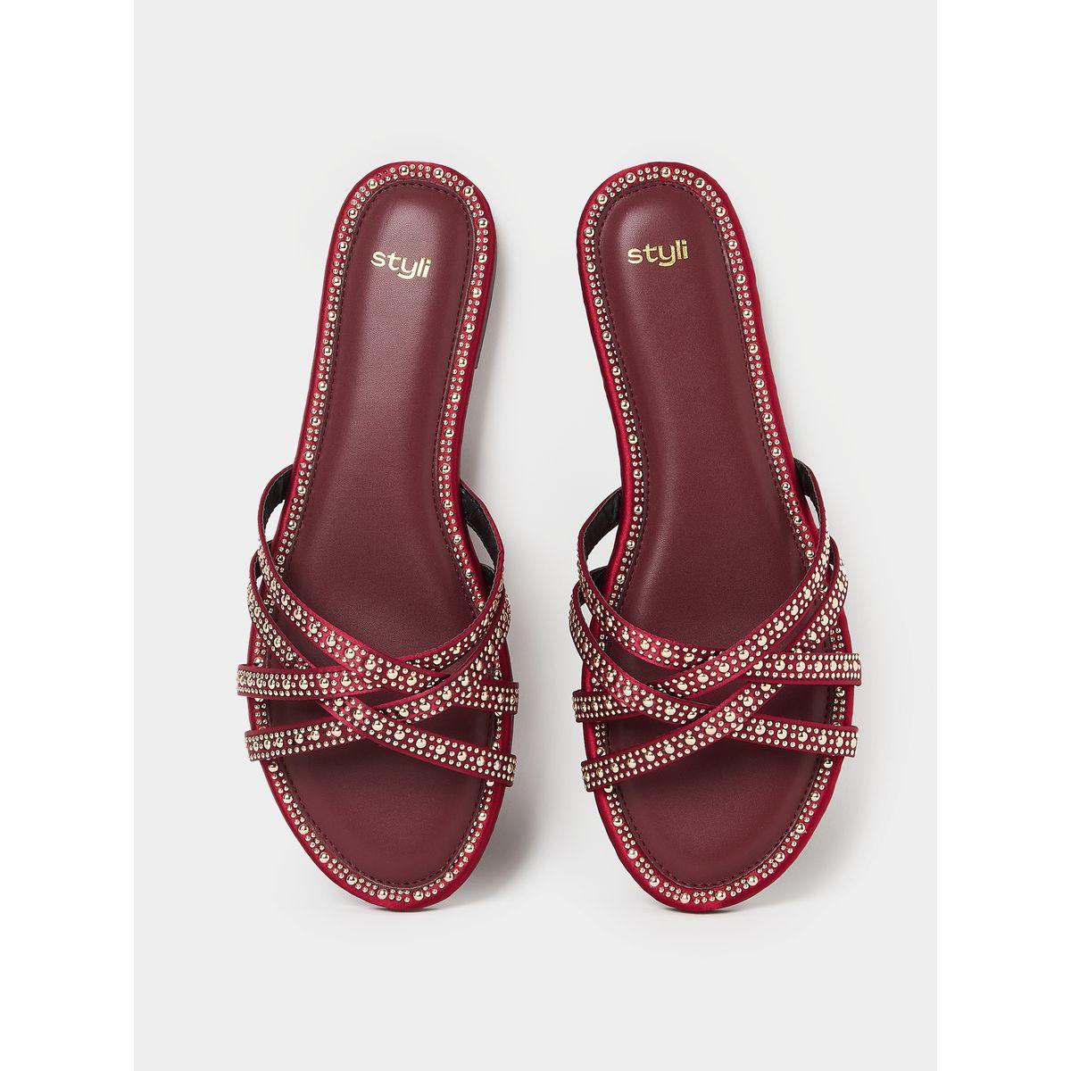Styli Embellished Stud Detail Cross Strap Flat Sandal-women-shoes-sandals-flats-image-6