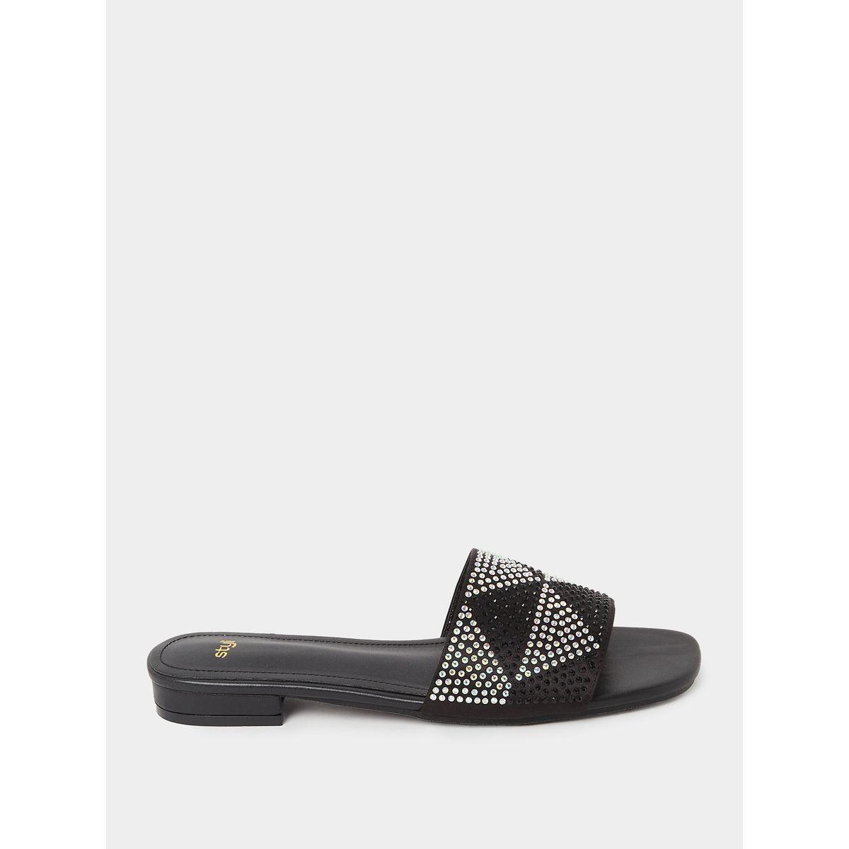 Styli Rhinestone Embellished Single Band Flat Sandals-women-shoes-sandals-flats-image-1