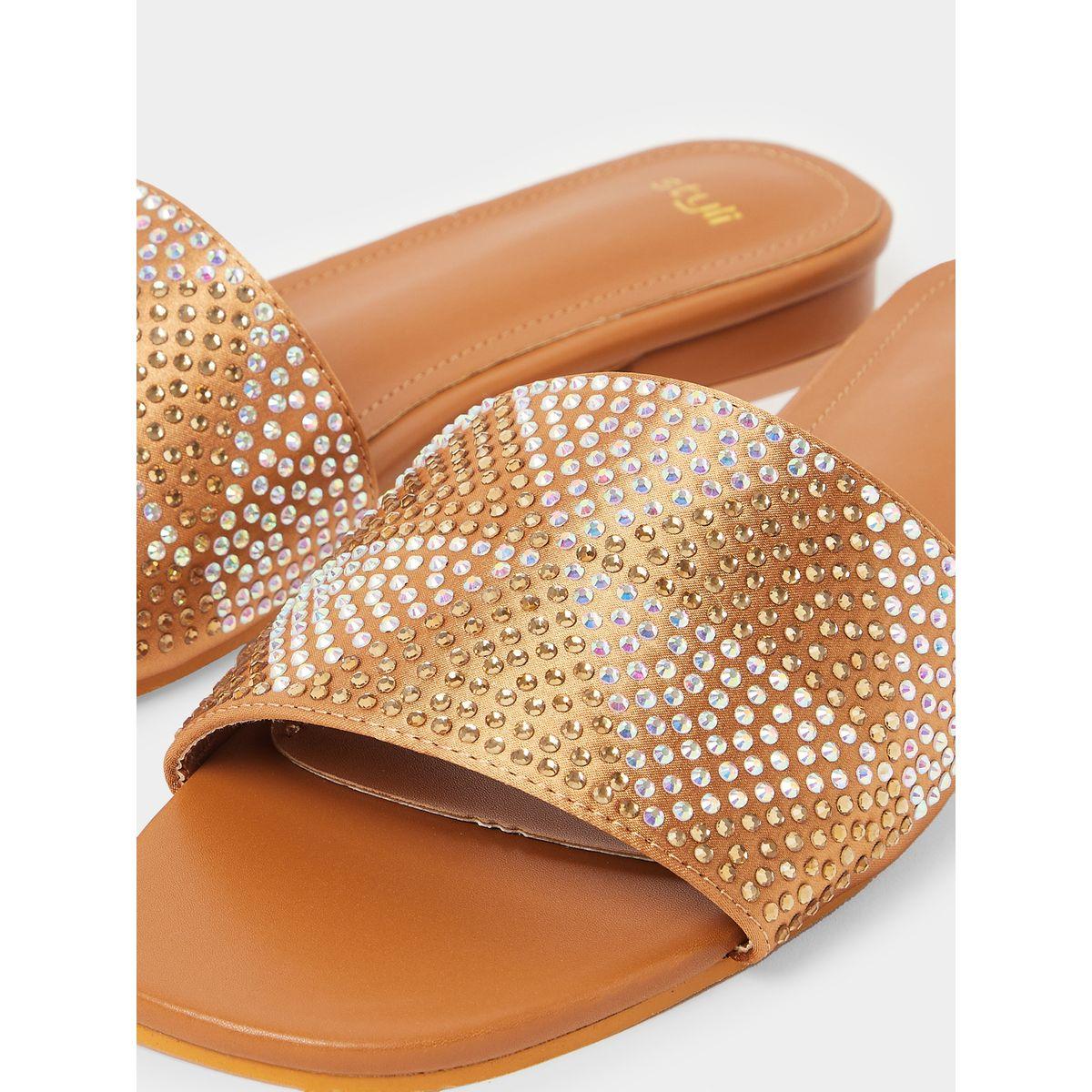 Styli Rhinestone Embellished Single Band Flat Sandals-women-shoes-sandals-flats-image-3
