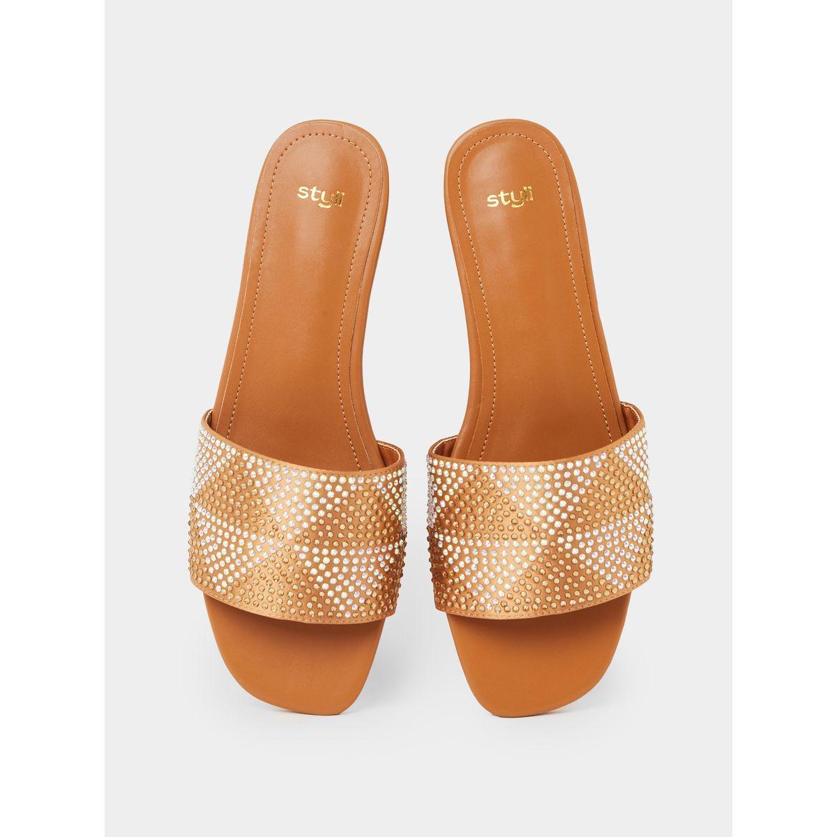 Styli Rhinestone Embellished Single Band Flat Sandals-women-shoes-sandals-flats-image-5