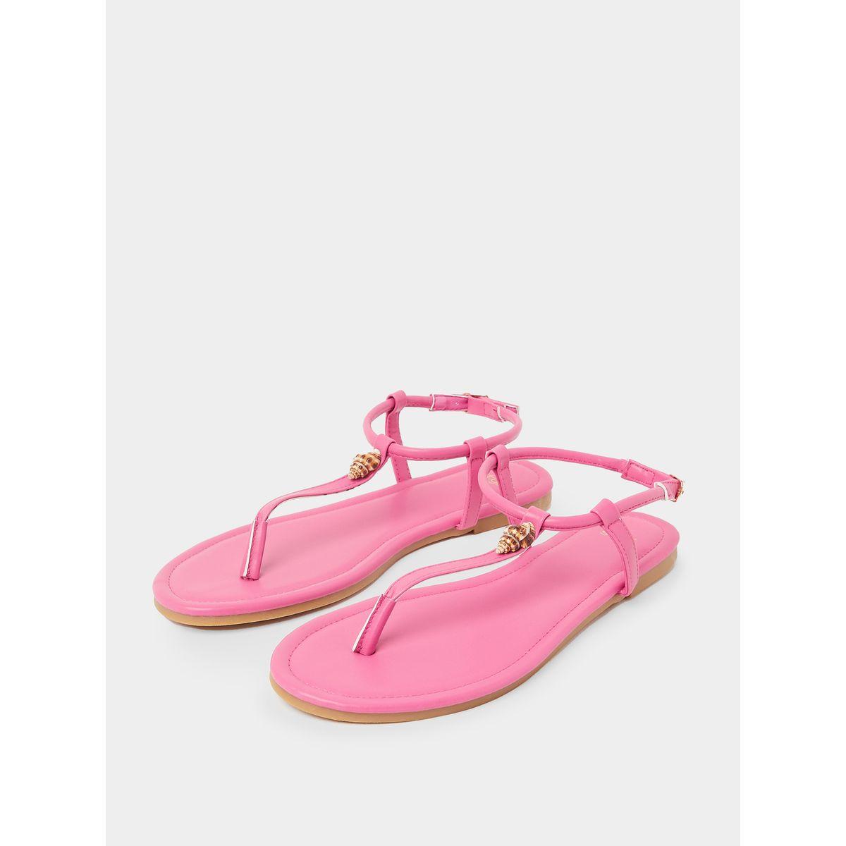 Styli Shell Accent T-Strap Flat Sandals-women-shoes-sandals-flats-image-2