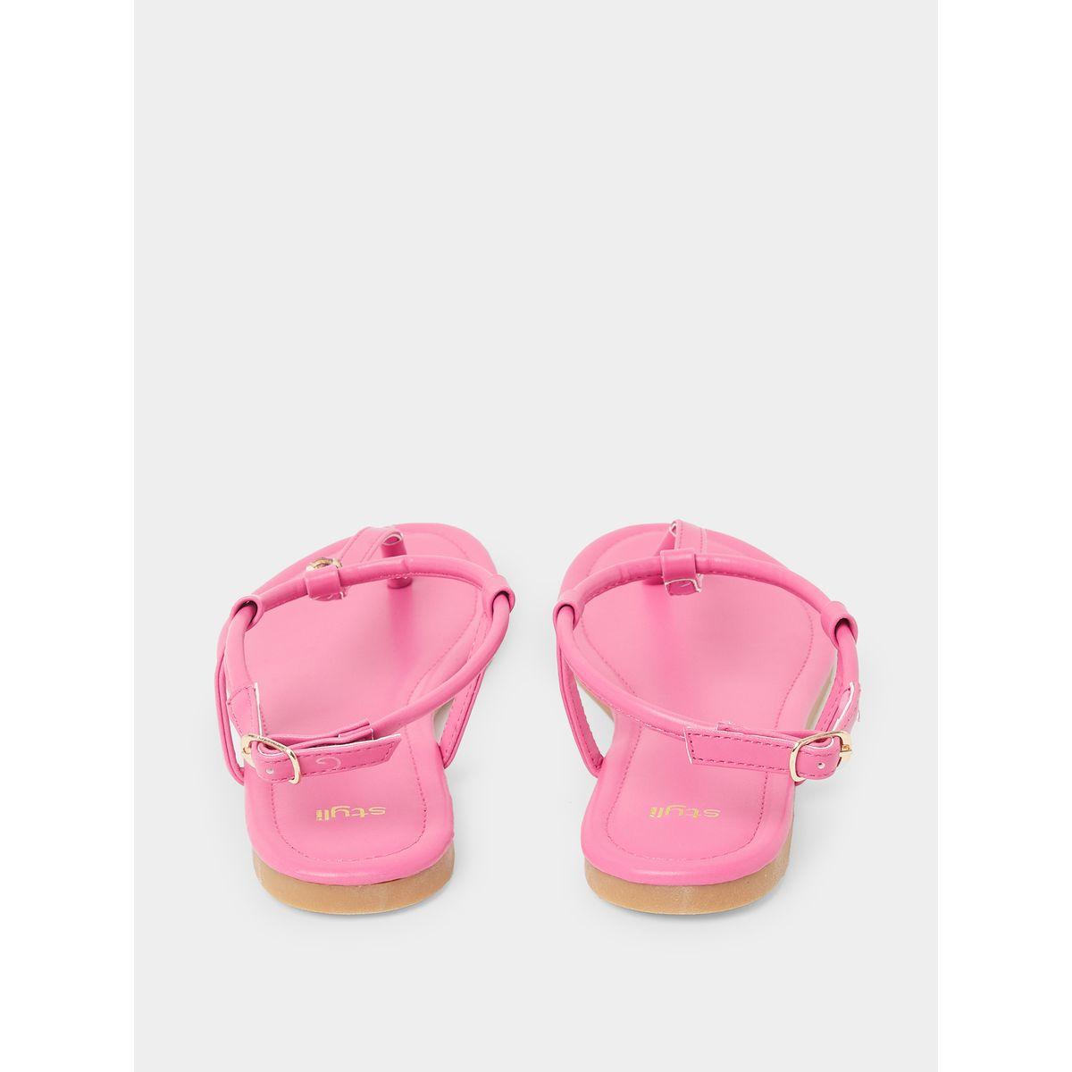 Styli Shell Accent T-Strap Flat Sandals-women-shoes-sandals-flats-image-3