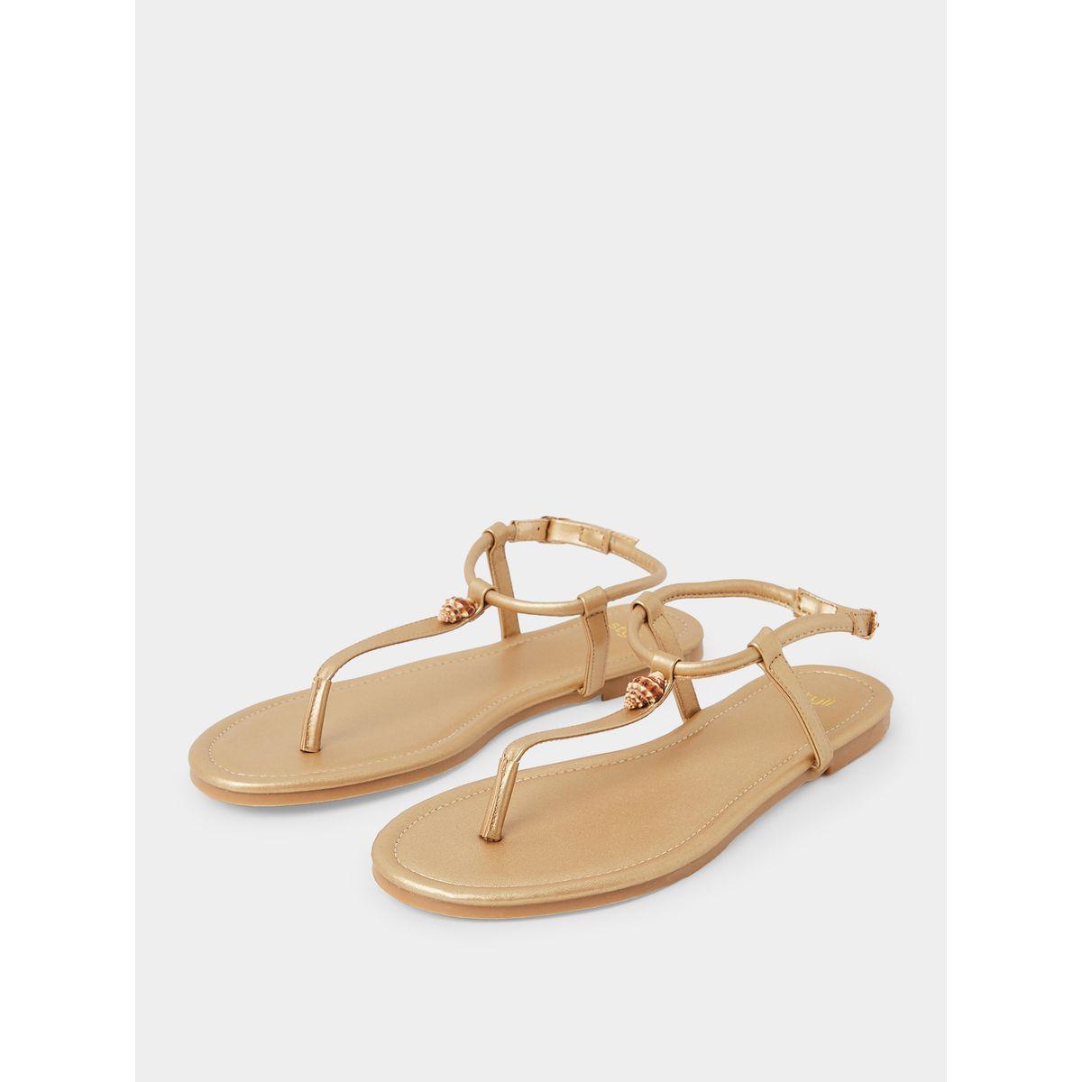 Styli Shell Accent T-Strap Flat Sandals-women-shoes-sandals-flats-image-2