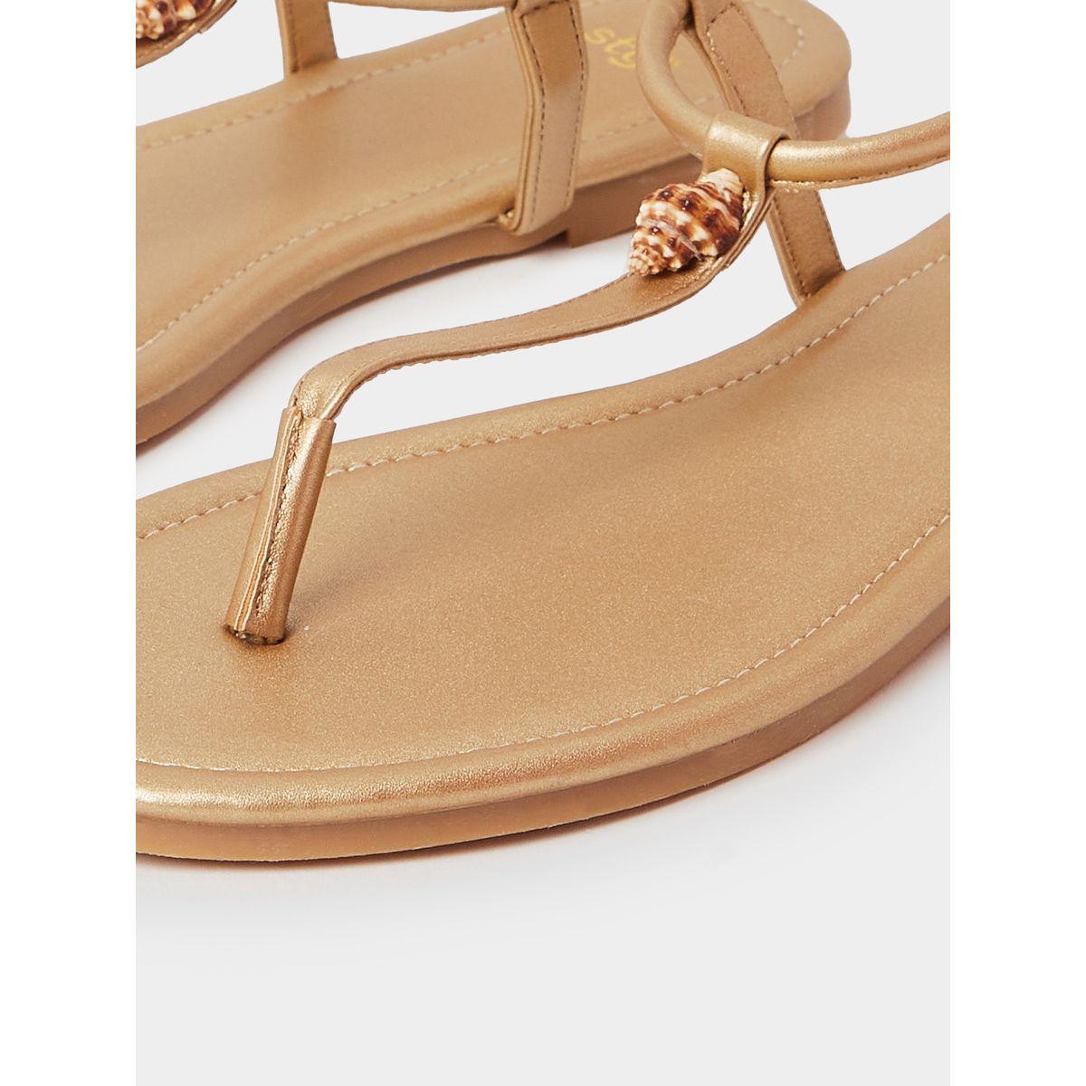 Styli Shell Accent T-Strap Flat Sandals-women-shoes-sandals-flats-image-4