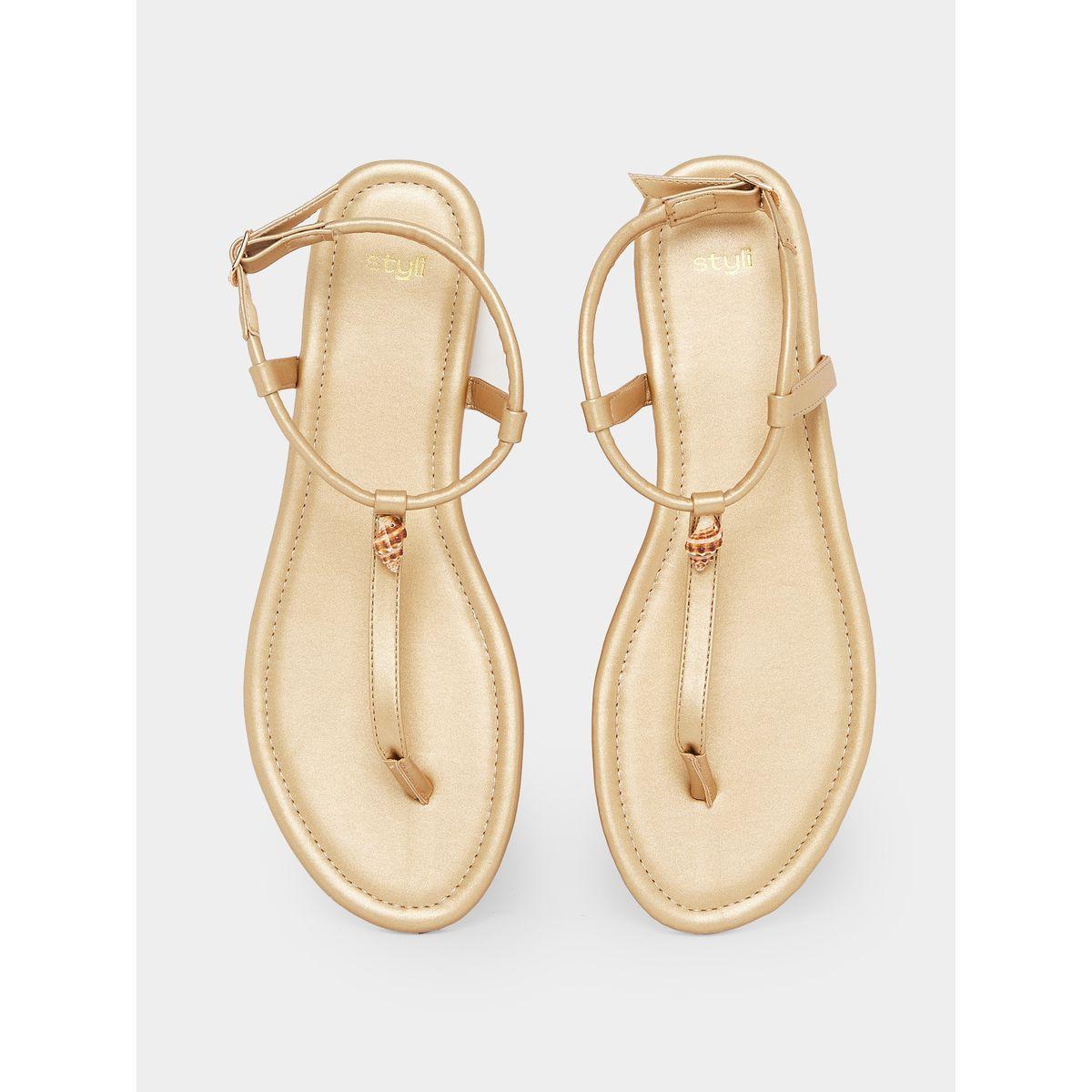 Styli Shell Accent T-Strap Flat Sandals-women-shoes-sandals-flats-image-5