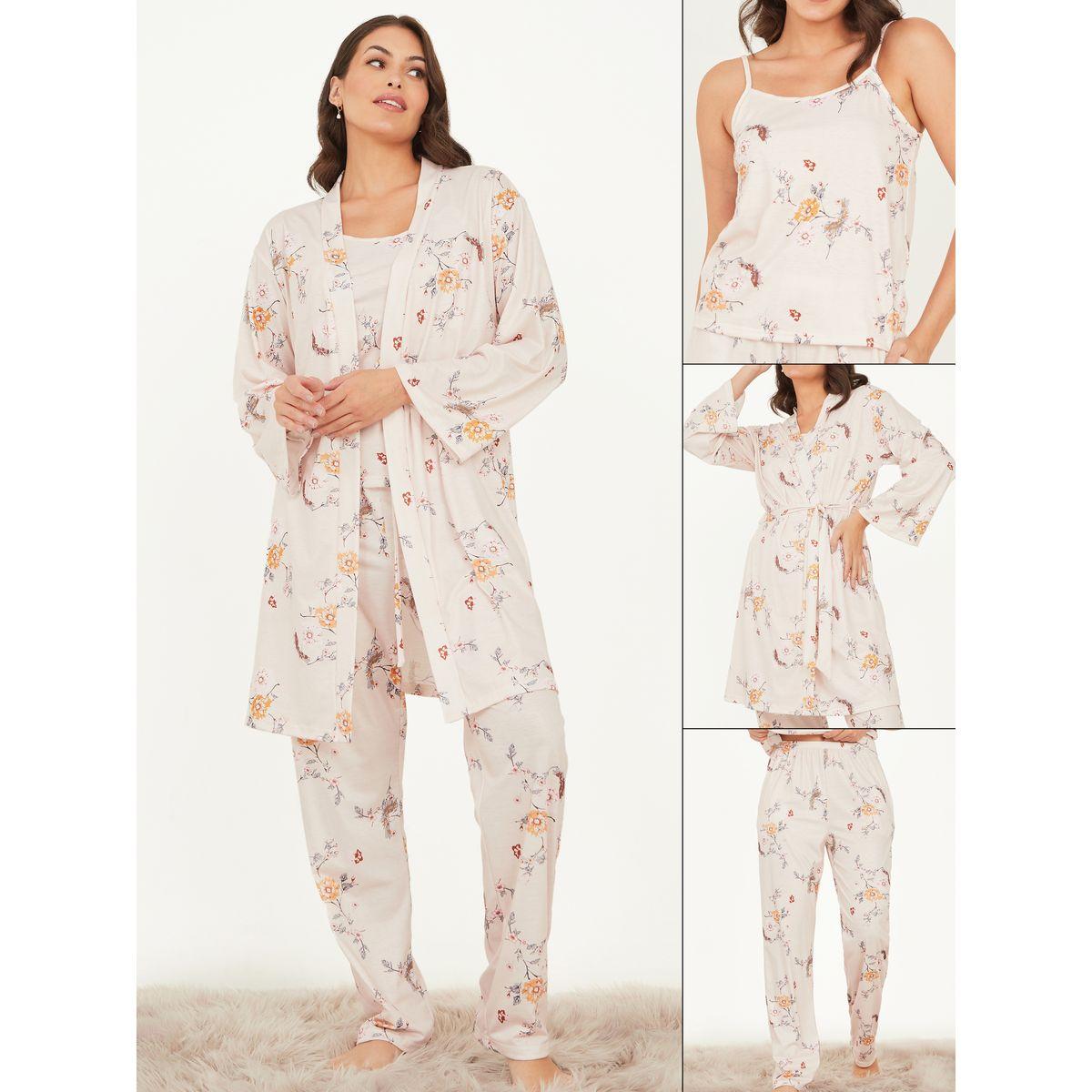 Styli Unwind Pack of 3 - Floral Print Cami, Trouser and Robe Set-women-clothing-nightwear-pyjamas-longsets-image-1