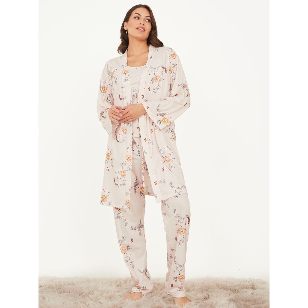 Styli Unwind Pack of 3 - Floral Print Cami, Trouser and Robe Set-women-clothing-nightwear-pyjamas-longsets-image-3