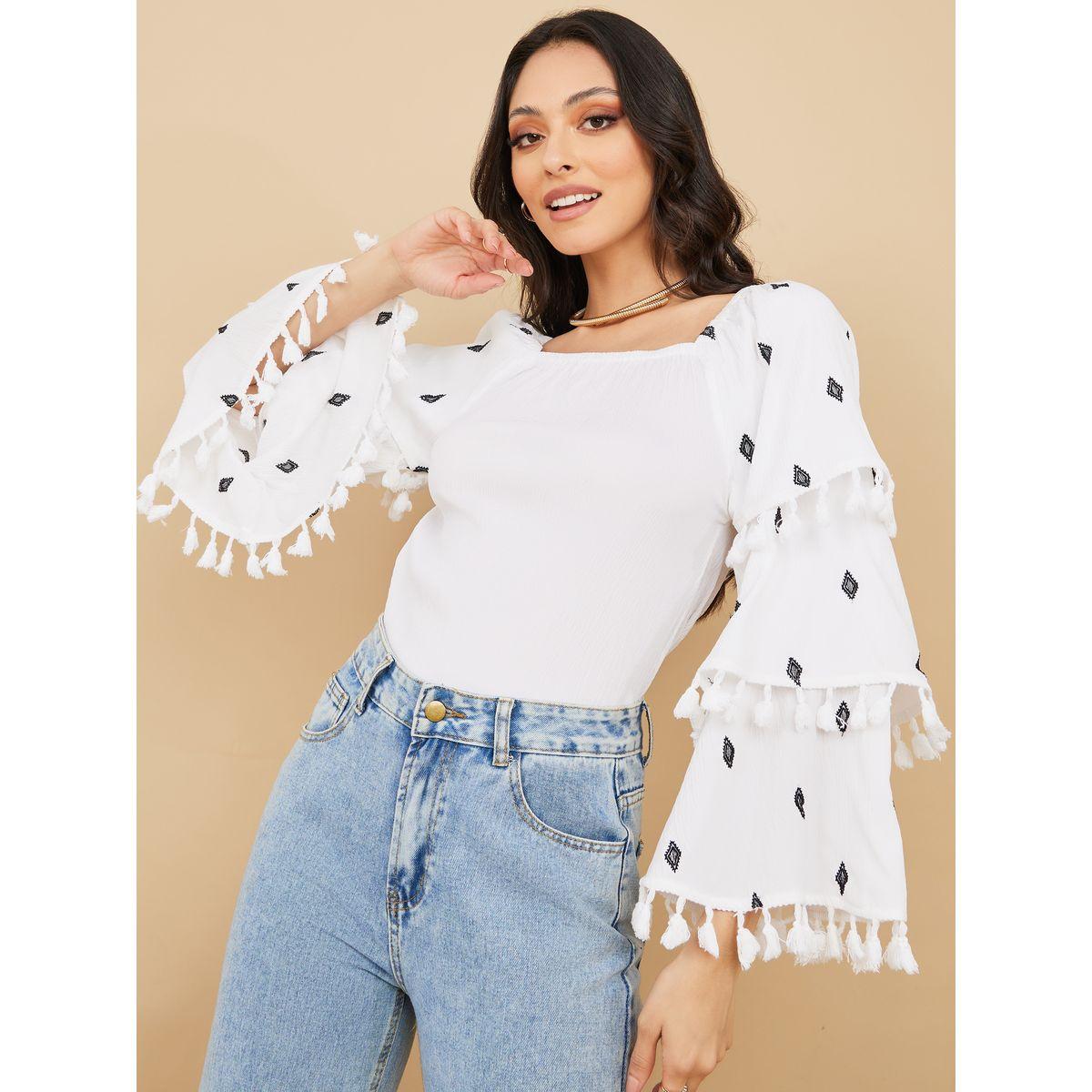 Styli Embroidered Square Neck Tiered Sleeves Top-women-clothing-shirtsandblouses-blouses-image-2