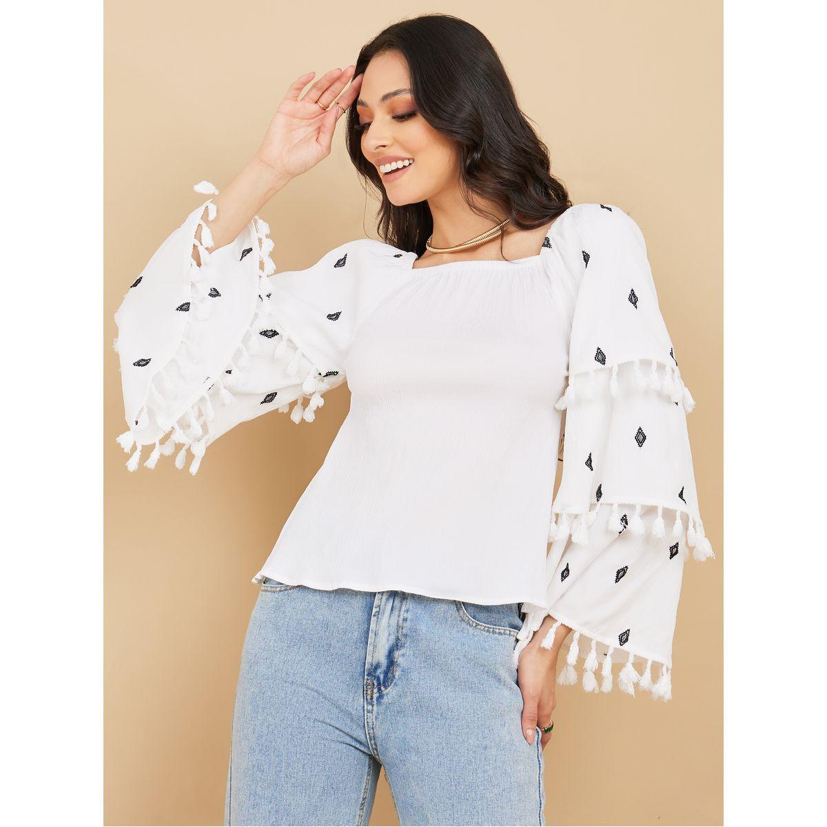 Styli Embroidered Square Neck Tiered Sleeves Top-women-clothing-shirtsandblouses-blouses-image-4