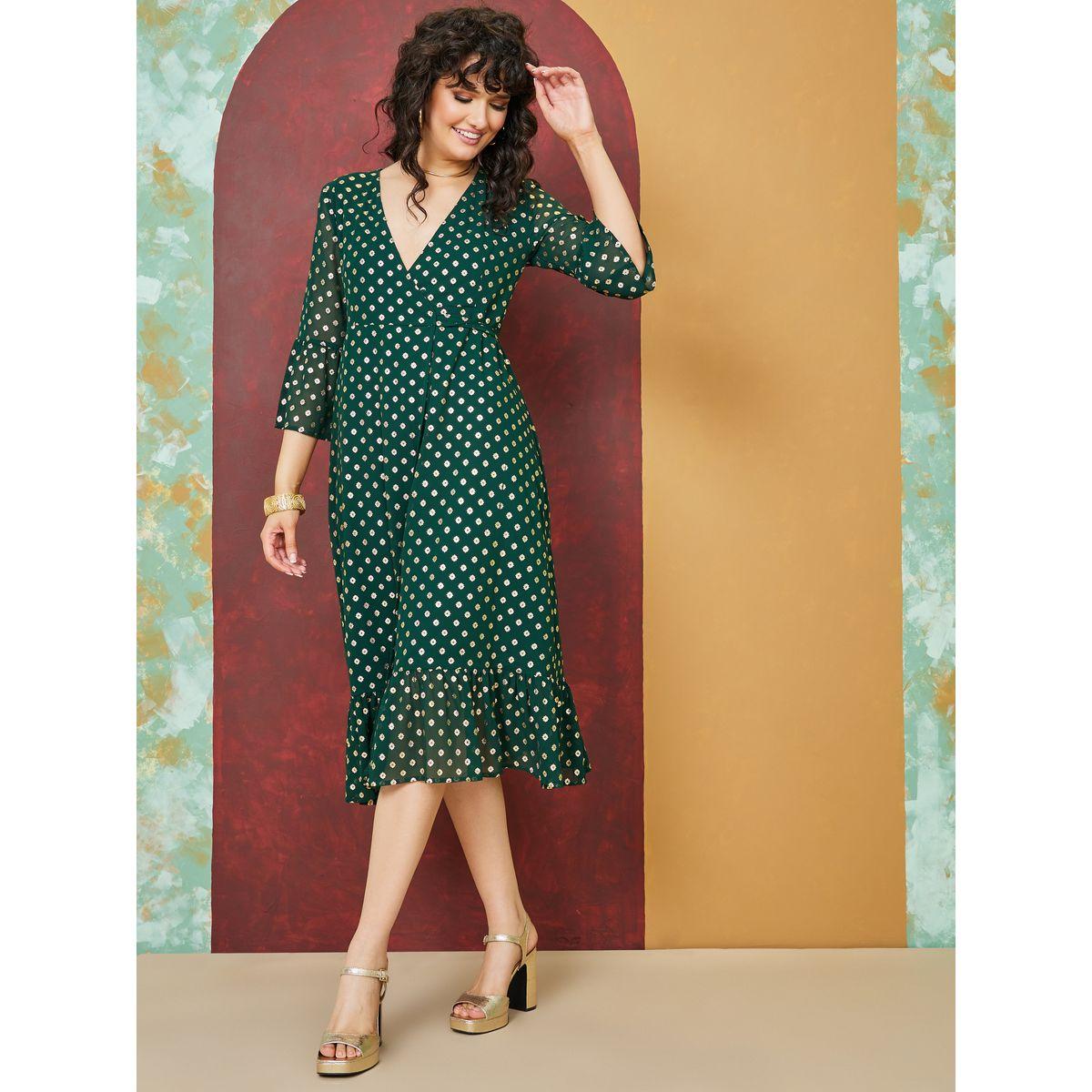 Styli Foil Print Flared Sleeves Wrap Midi Dress-women-clothing-dresses-image-1