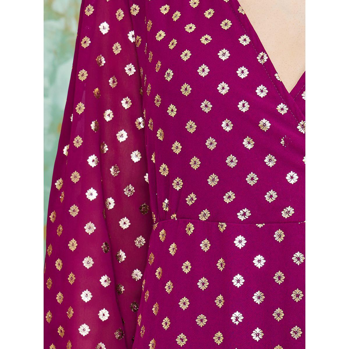 Styli Foil Print Flared Sleeves Wrap Midi Dress-women-clothing-dresses-image-3