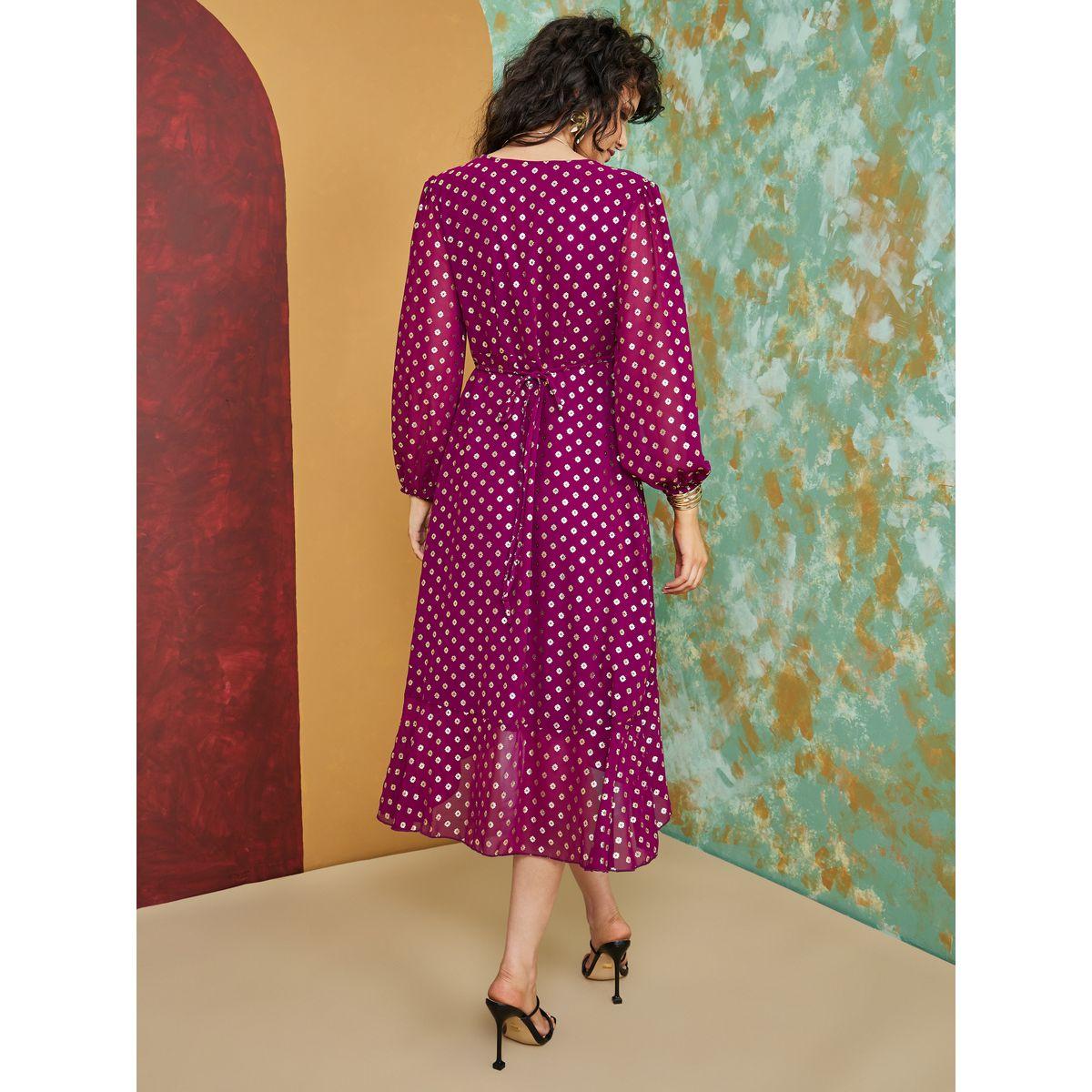 Styli Foil Print Flared Sleeves Wrap Midi Dress-women-clothing-dresses-image-4