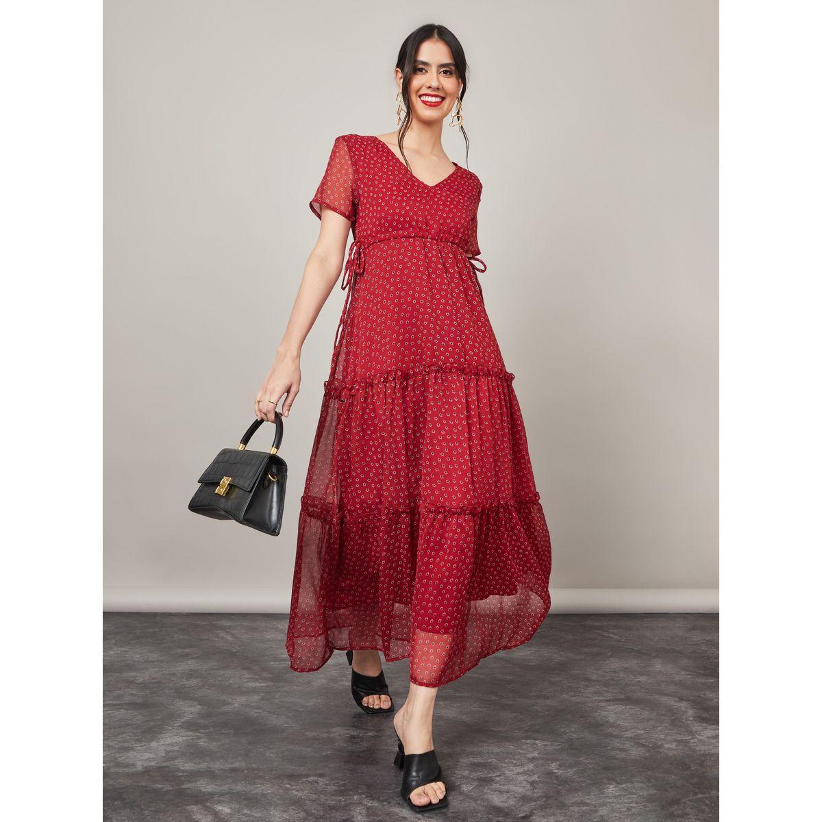 Styli Ditsy Print Tiered Maxi Dress with Drawstring Detail-women-clothing-dresses-image-1