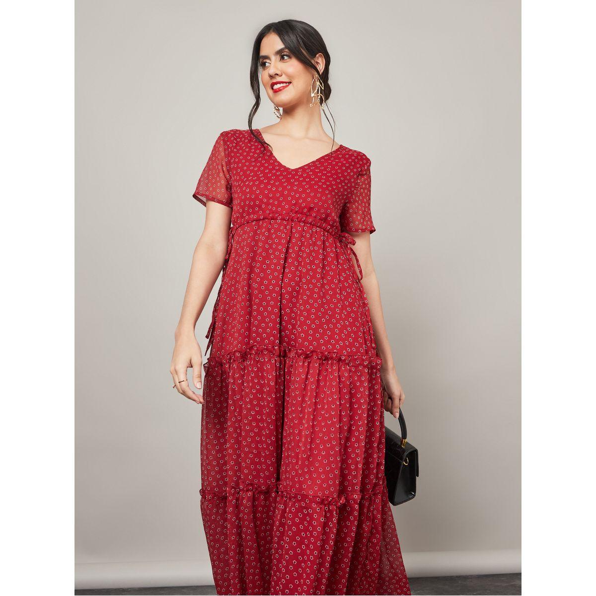 Styli Ditsy Print Tiered Maxi Dress with Drawstring Detail-women-clothing-dresses-image-2