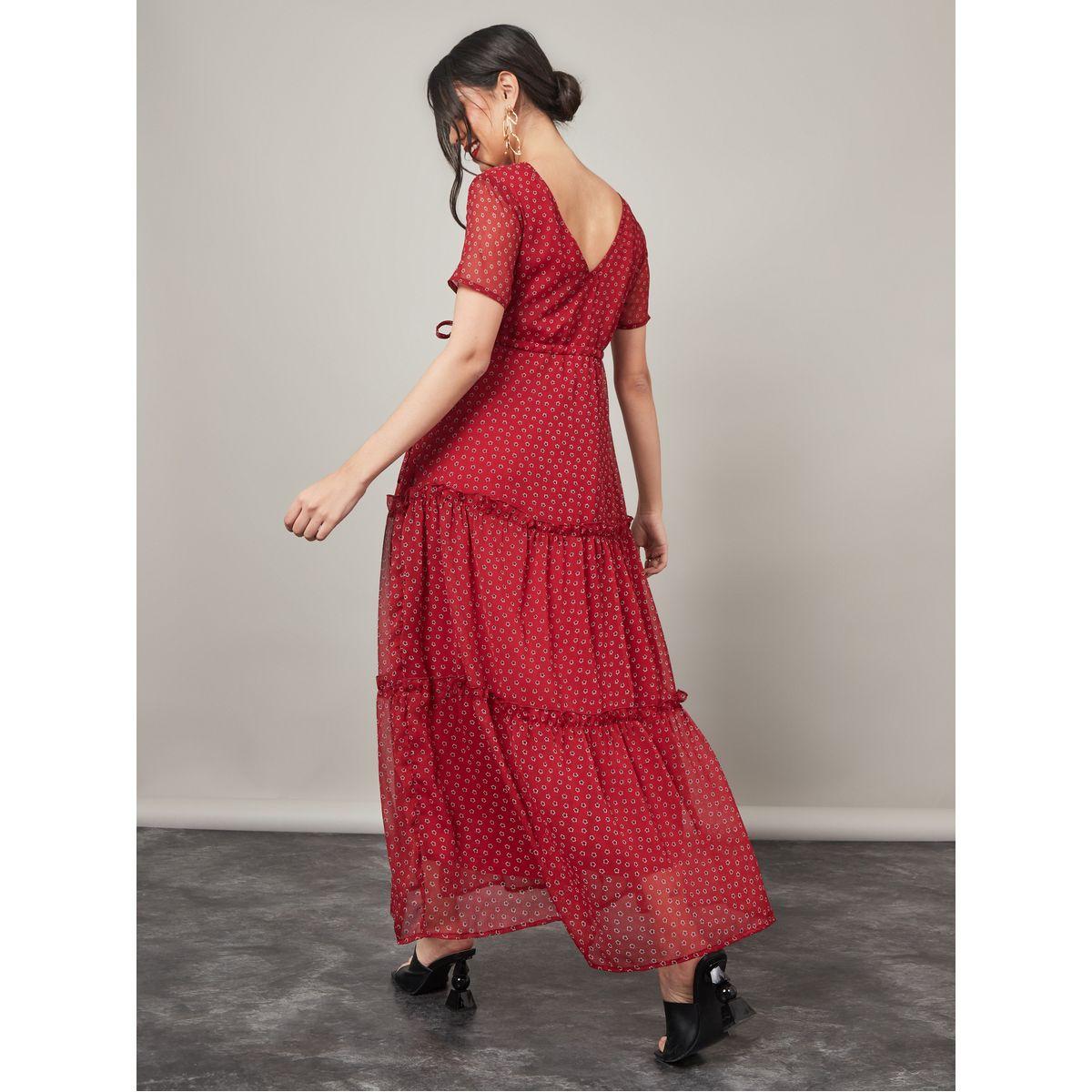 Styli Ditsy Print Tiered Maxi Dress with Drawstring Detail-women-clothing-dresses-image-4