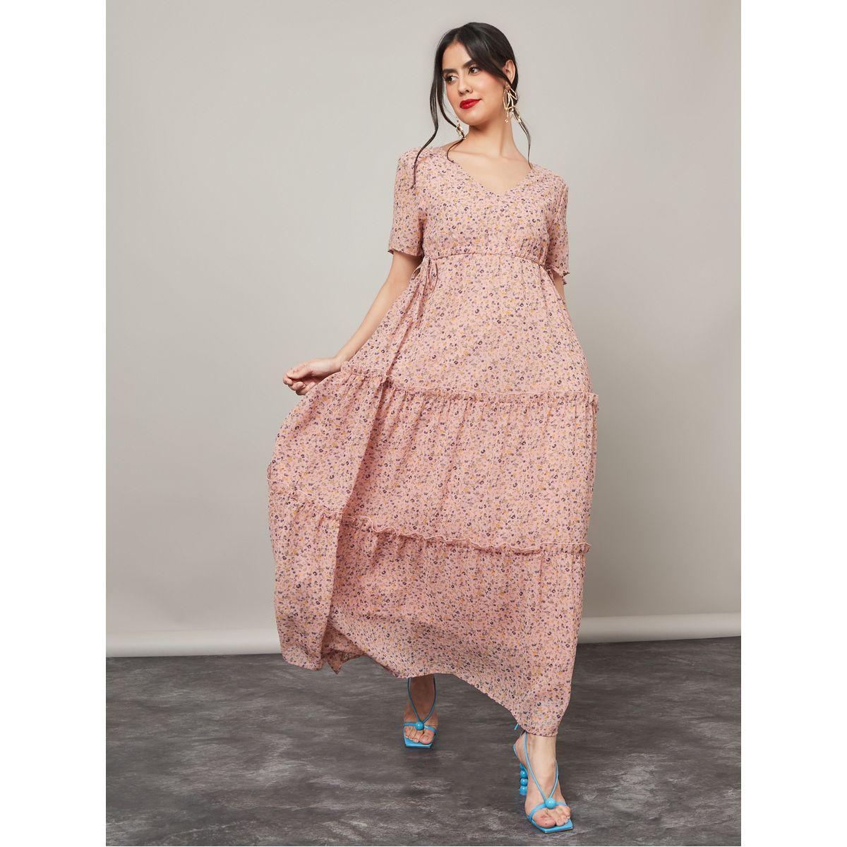 Styli Floral Print Tiered Maxi Dress with Drawstring Detail-women-clothing-dresses-image-1