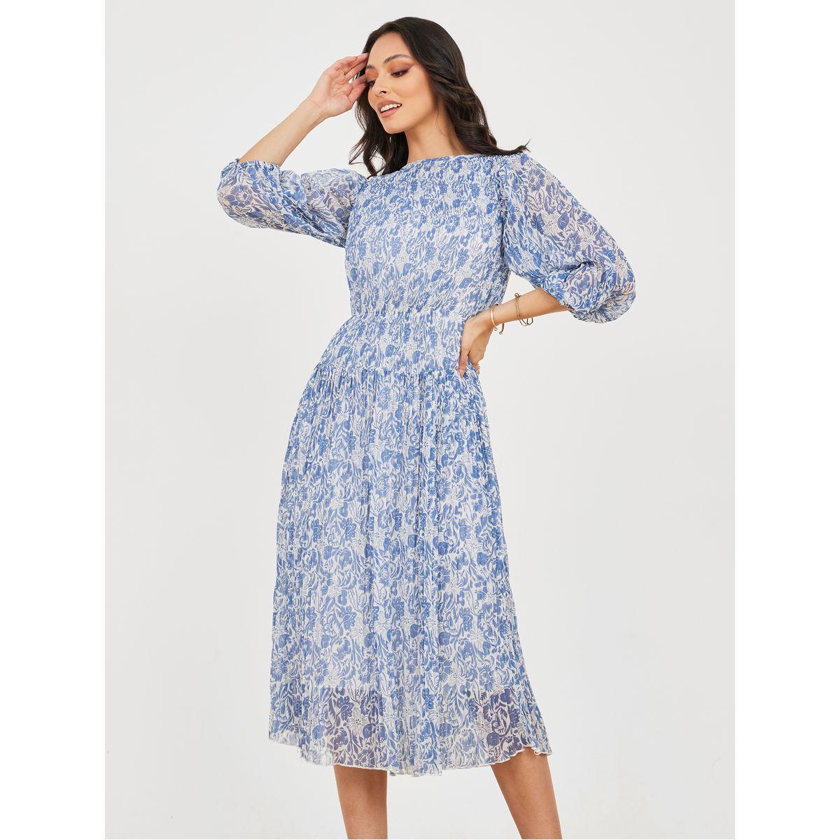 Styli All Over Print Plisse A-Line Midi Dress-women-clothing-dresses-image-1