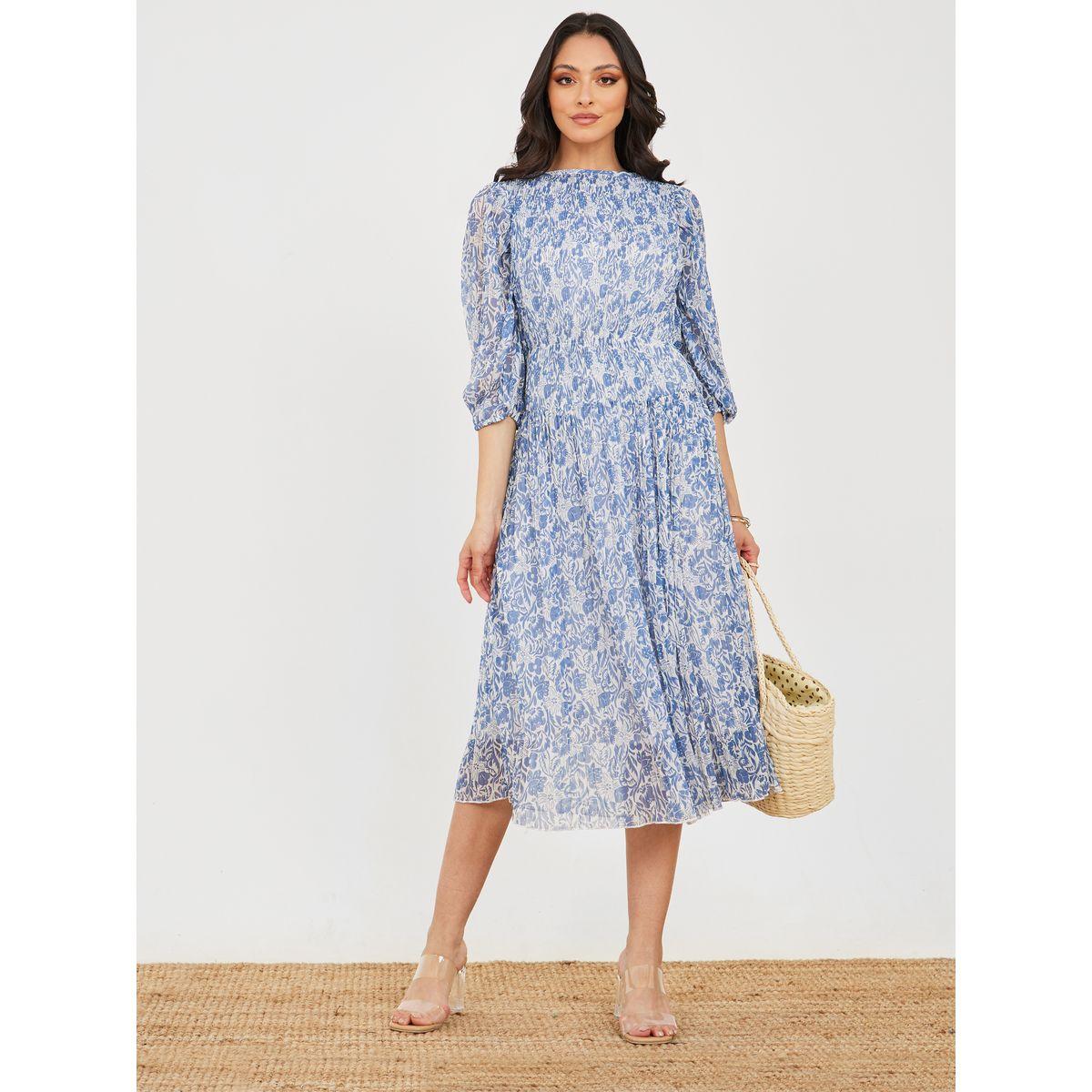 Styli All Over Print Plisse A-Line Midi Dress-women-clothing-dresses-image-2