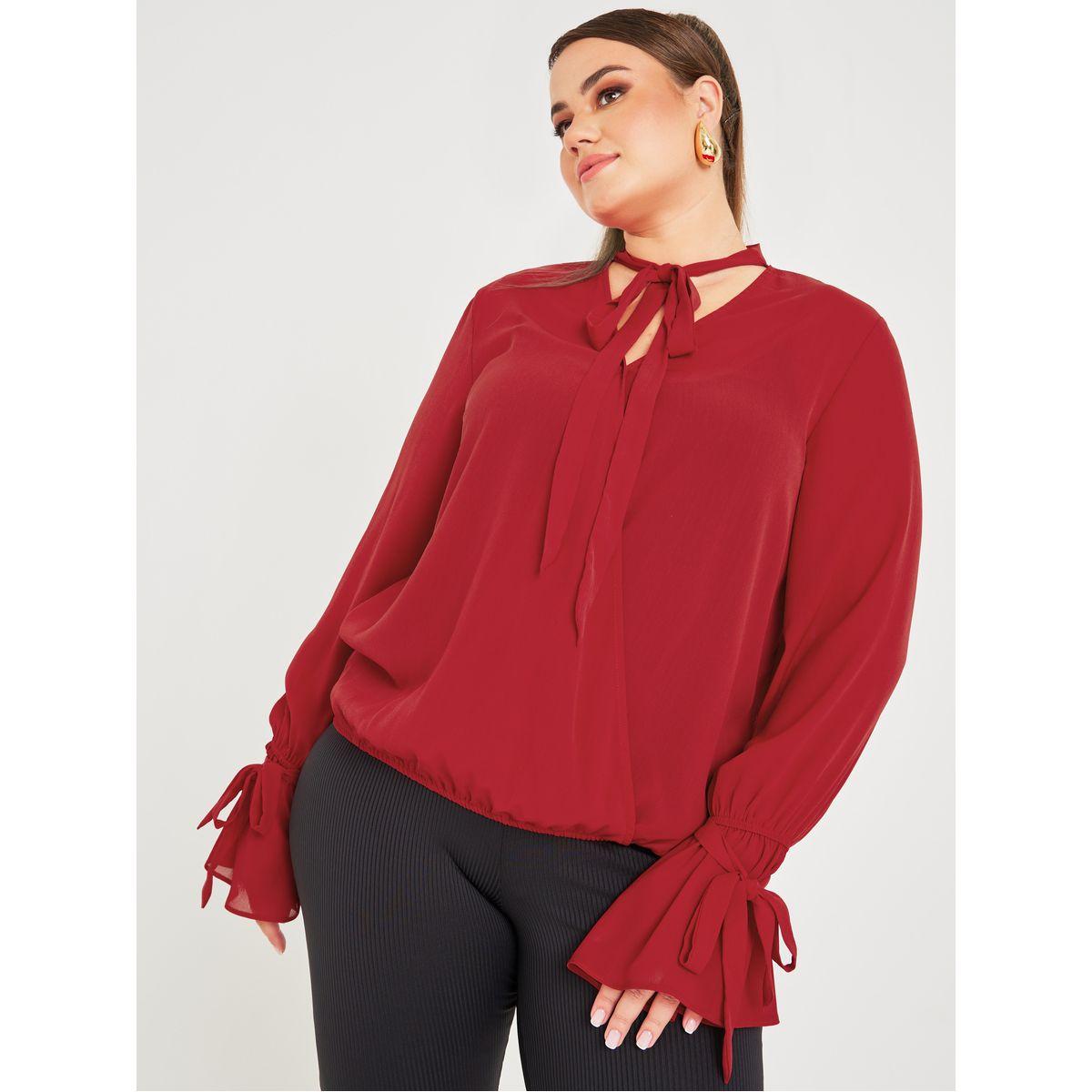 بلوزة كاجوال بأربطة ياقة-women-clothing-shirtsandblouses-blouses-image-4