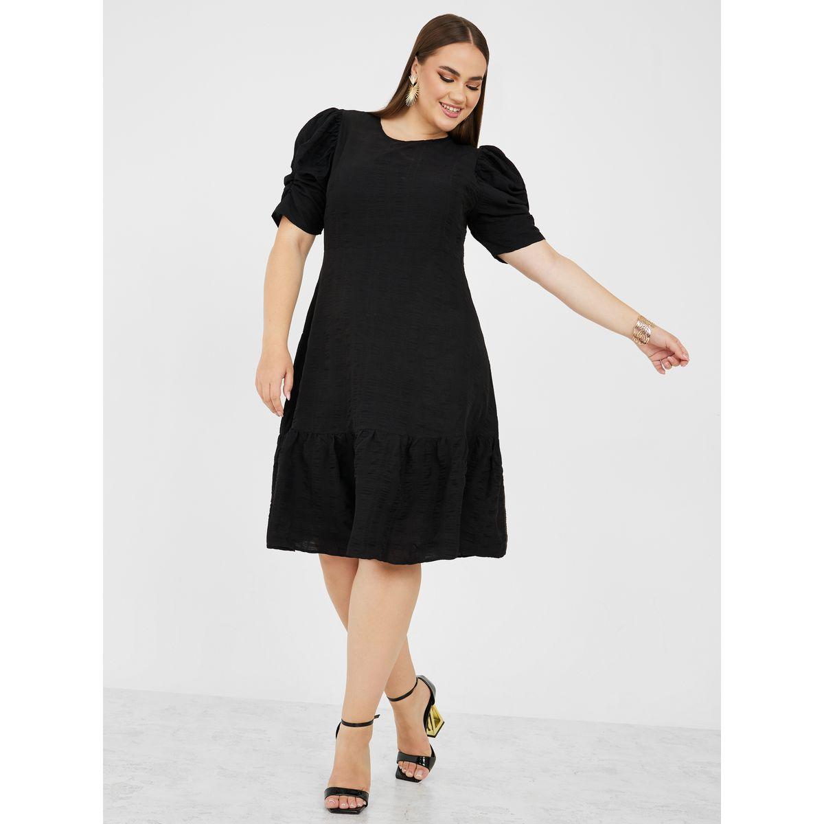 فستان ميدي بكسرات واكمام مزمومة-women-clothing-dresses-image-2